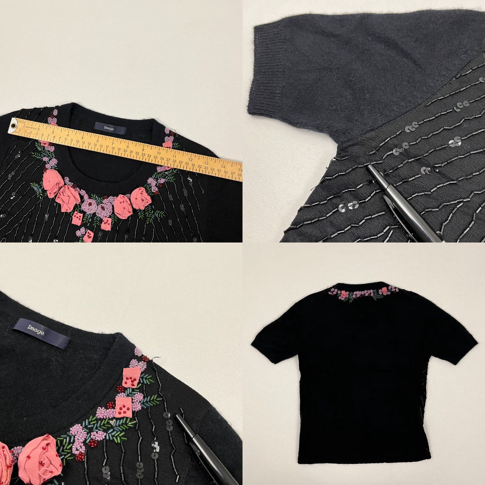 Vintage Womens Blouse Black Wool & Angora 3D Floral Beaded Sequin Layers Boho Prep S Small Casual Shirt Womens Size S / US 4 / IT 40 - 8 Thumbnail