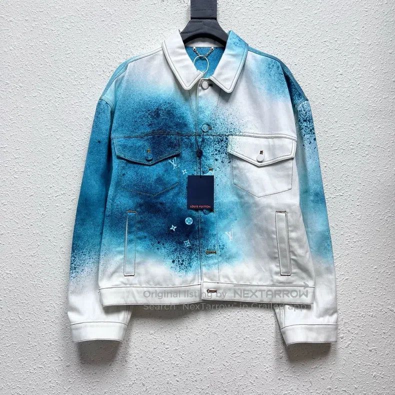 Louis Vuitton White and blue ink tie-dyed denim jacket
