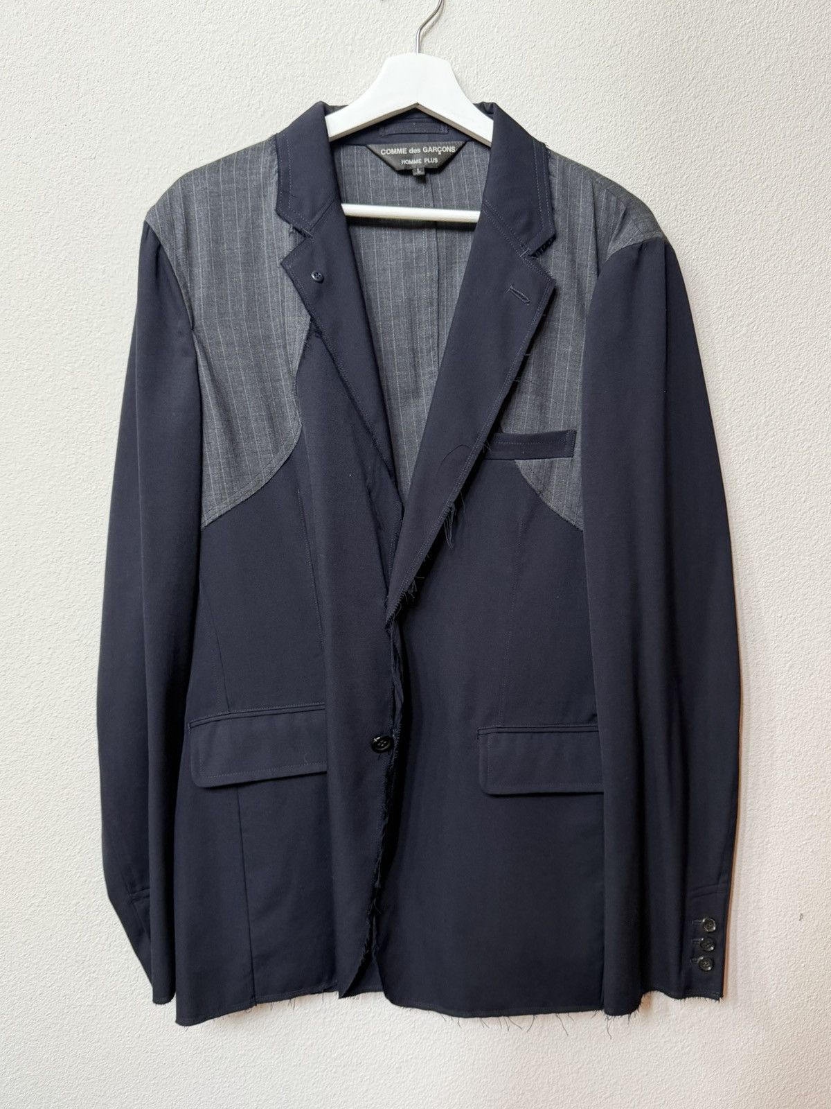 Comme des Garcons Homme Plus Dark navy tropical wool jacket Size US L / EU 52-54 / 3 - 3 Thumbnail