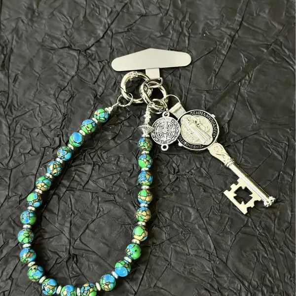 Jewelry Blue Green Beaded Phone Charm, Decorative Keychain Beads Size ONE SIZE - 4 Thumbnail