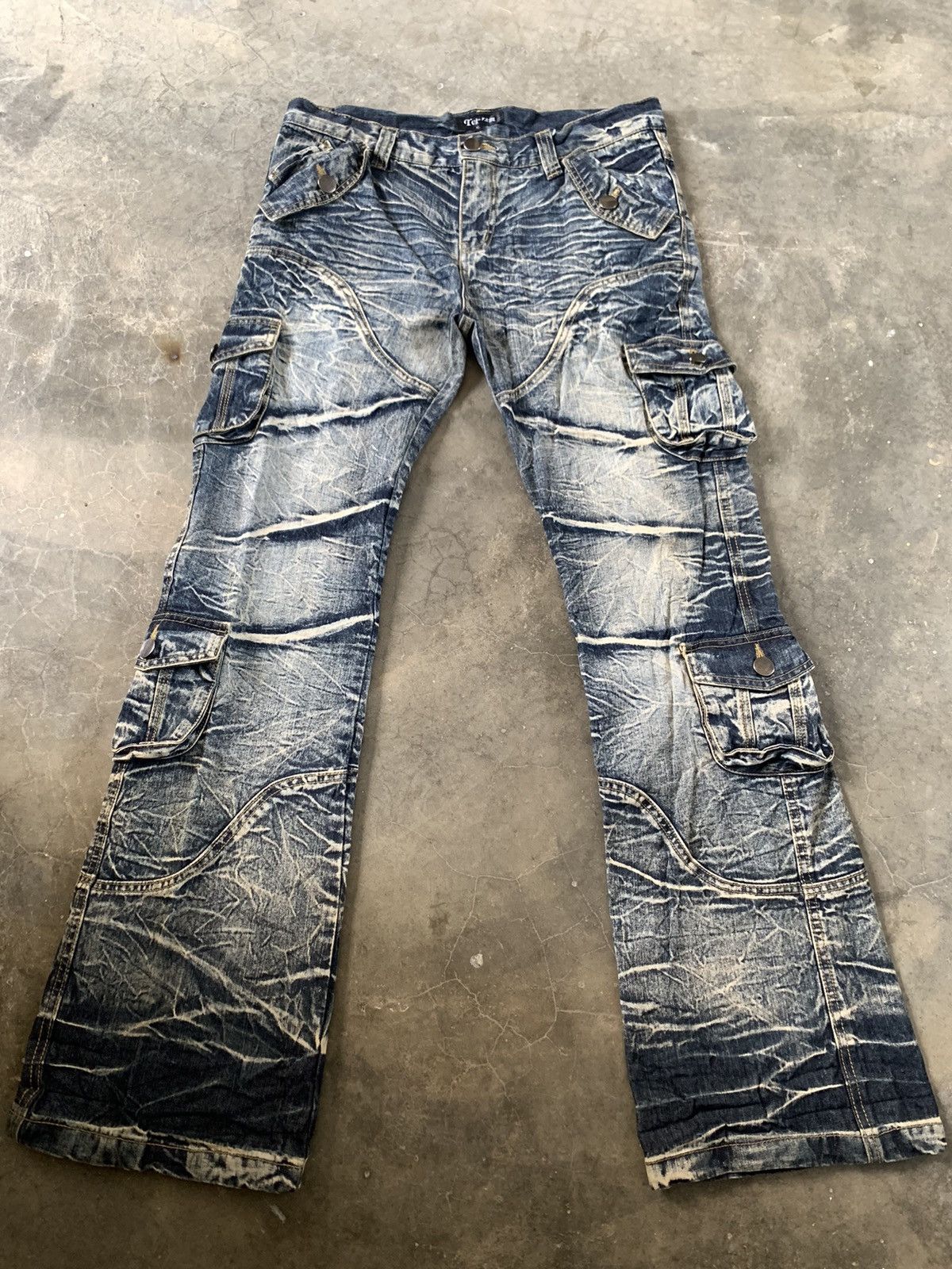 image of If Six Was Nine x Jean Super Flare Jeans Mud Rusty Japan Topism Cargo Jeans in Blue, Men's (Size 35