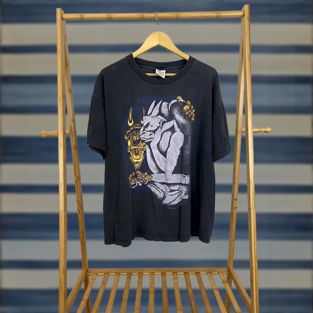 Vintage VTG Wild Oats Gargoyle Gothic Medieval Art Double Sided T-Shirt XL Black Men Short Sleeve Size XL Size US XL / EU 56 / 4 - 1 Thumbnail