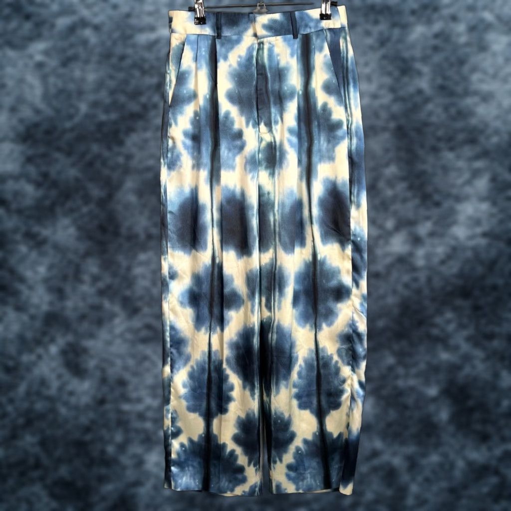 Zara Zara Womens Size Small Tie-Dye Pleated Wide-Leg Pants Blue/White Size 28" / US 6 / IT 42 - 1 Thumbnail