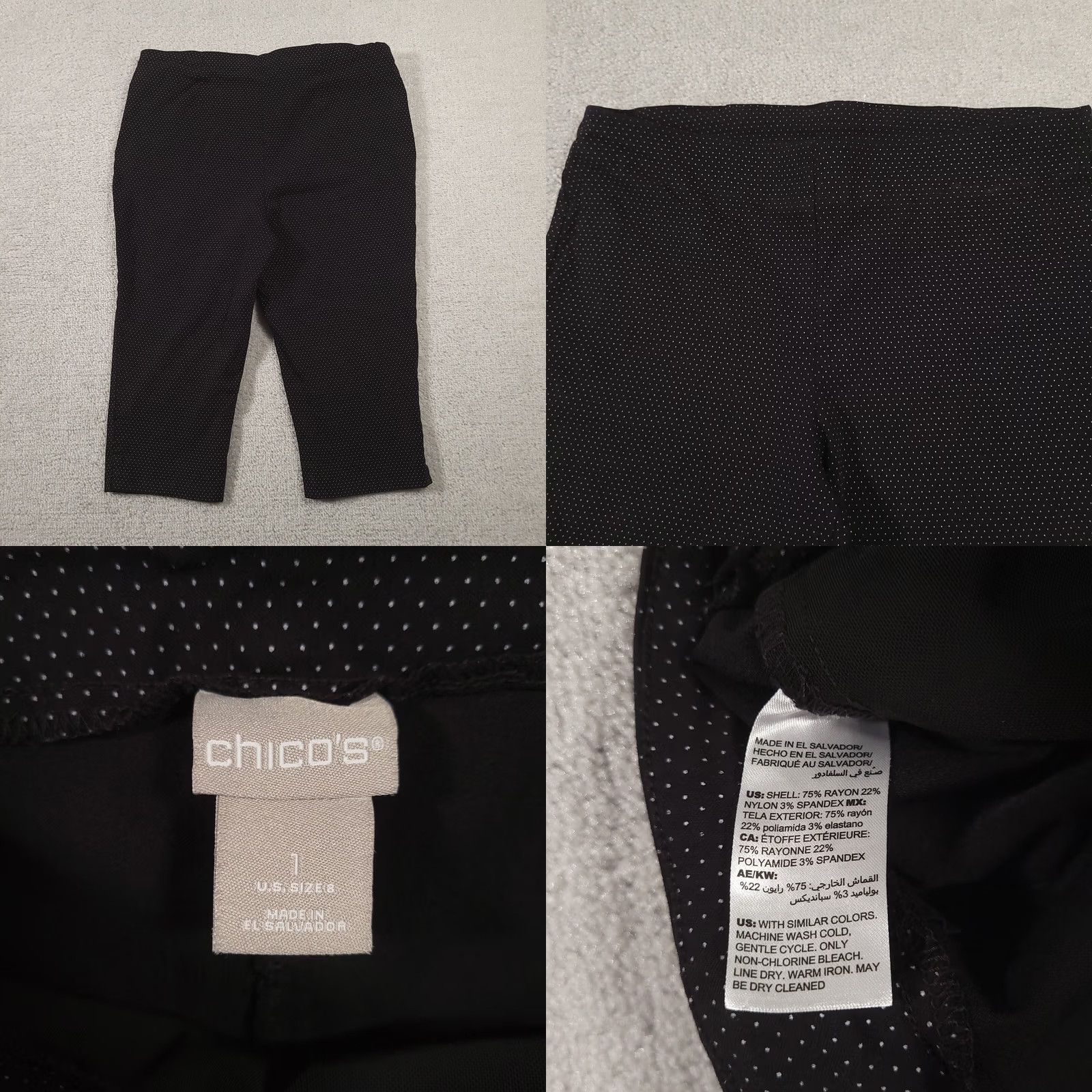 Vintage Chico's Pants Womens 1 Black Pull On Capri Polka Dot Stretch Pants Slim Straight Capri Ladies 16in Inseam Regular Fit Vintage No Size 25" / US 0 / IT 36 - 8 Thumbnail