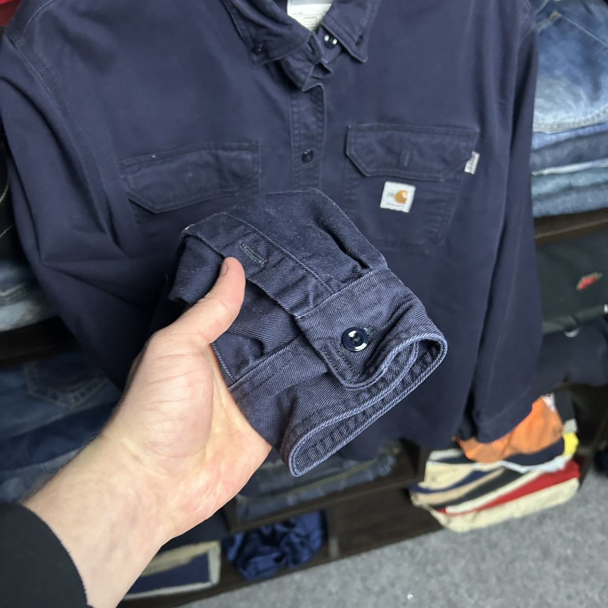 Carhartt Wip Vintage Carhartt Wip Patch Logo workwear fire denim shirt Size US XL / EU 56 / 4 - 6 Thumbnail