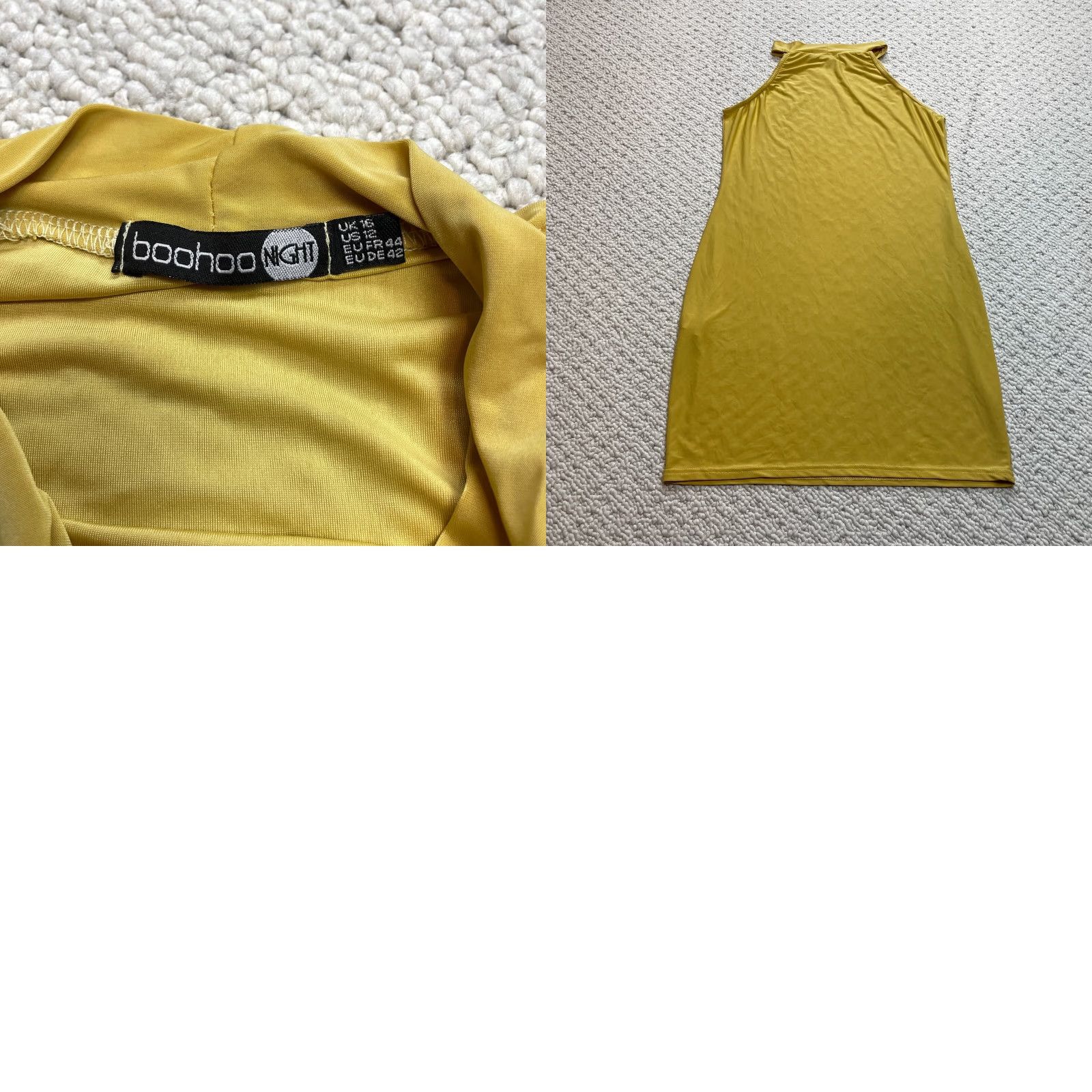 Boohoo VINTAGE Boohoo Night Bodycon Dress Womens 12 Yellow Sleeveless Stretch Knee Length Solid Dress Size XL / US 12-14 / IT 48-50 - 8 Thumbnail
