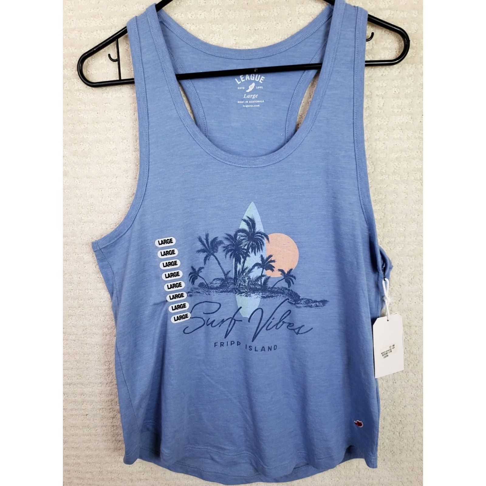 Vintage League Tank Top T-Shirt Women’s L Blue Surf Vibes Fripp Island Size L / US 10 / IT 46 - 2 Thumbnail