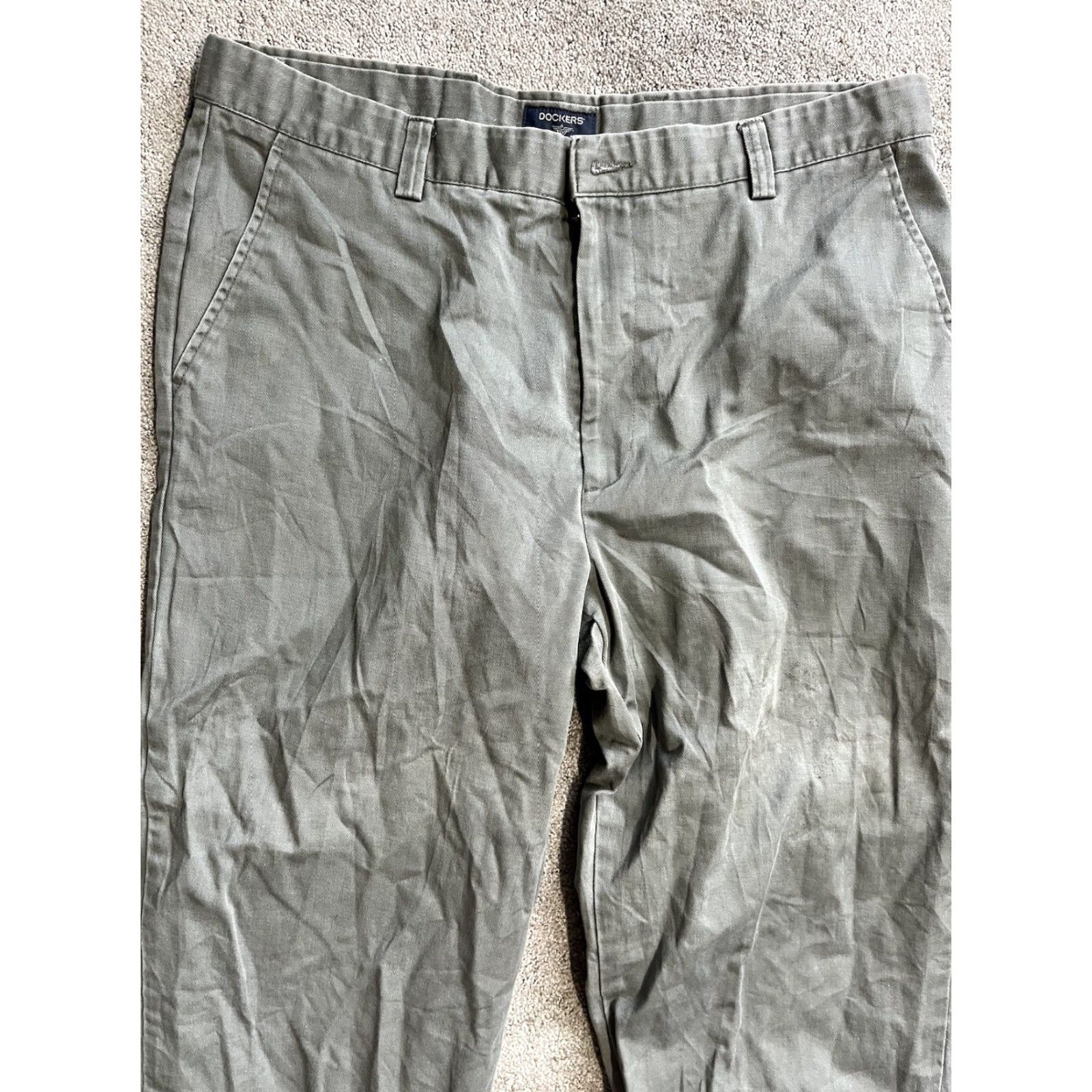Dockers VINTAGE DOCKERS Flat Front Pants Chino Gray Regular Size 38x32 Men 38in Gray Dockers D2 Buttons Belt Loops Cotton Classic Mens Pants Size US 38 / EU 54 - 2 Thumbnail