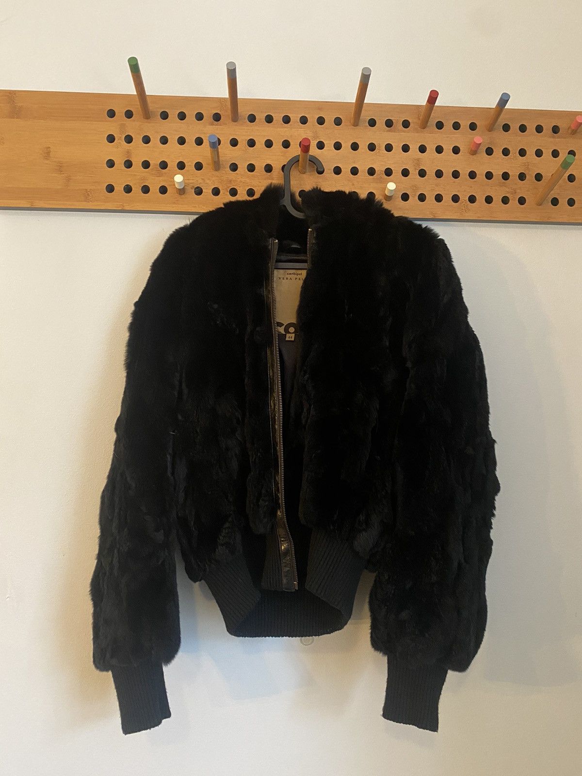 image of Vintage Rabbit Fur Coat in Black, Women's (Size Small)