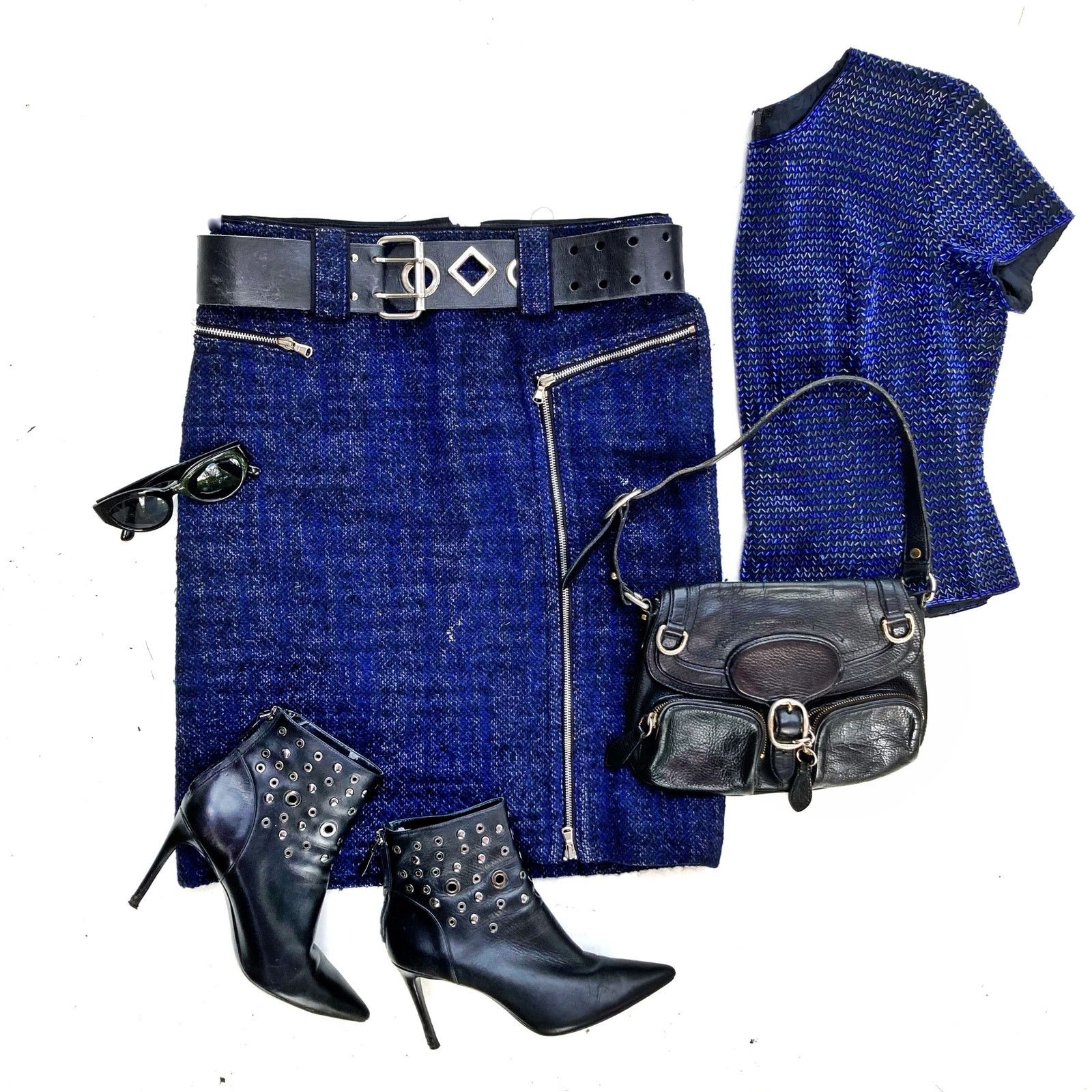 Marc Jacobs Marc by Marc Jacobs Y2K Indigo Wool Moto Zip Skirt Sz 12 Size 34" / US 12 / IT 48 - 1 Thumbnail
