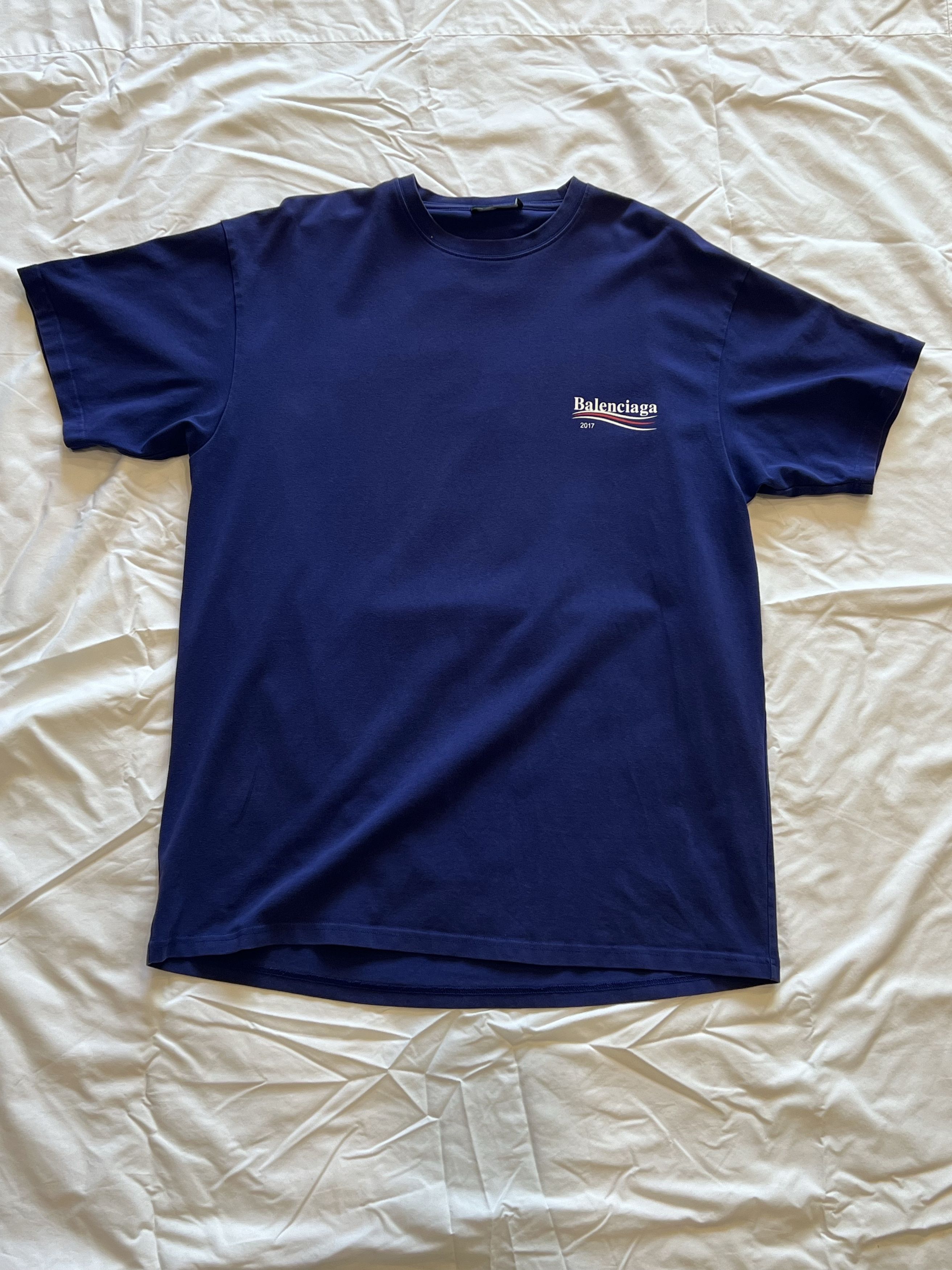 Balenciaga Blue Campaign Logo T-Shirt (Bernie 2017) | Grailed