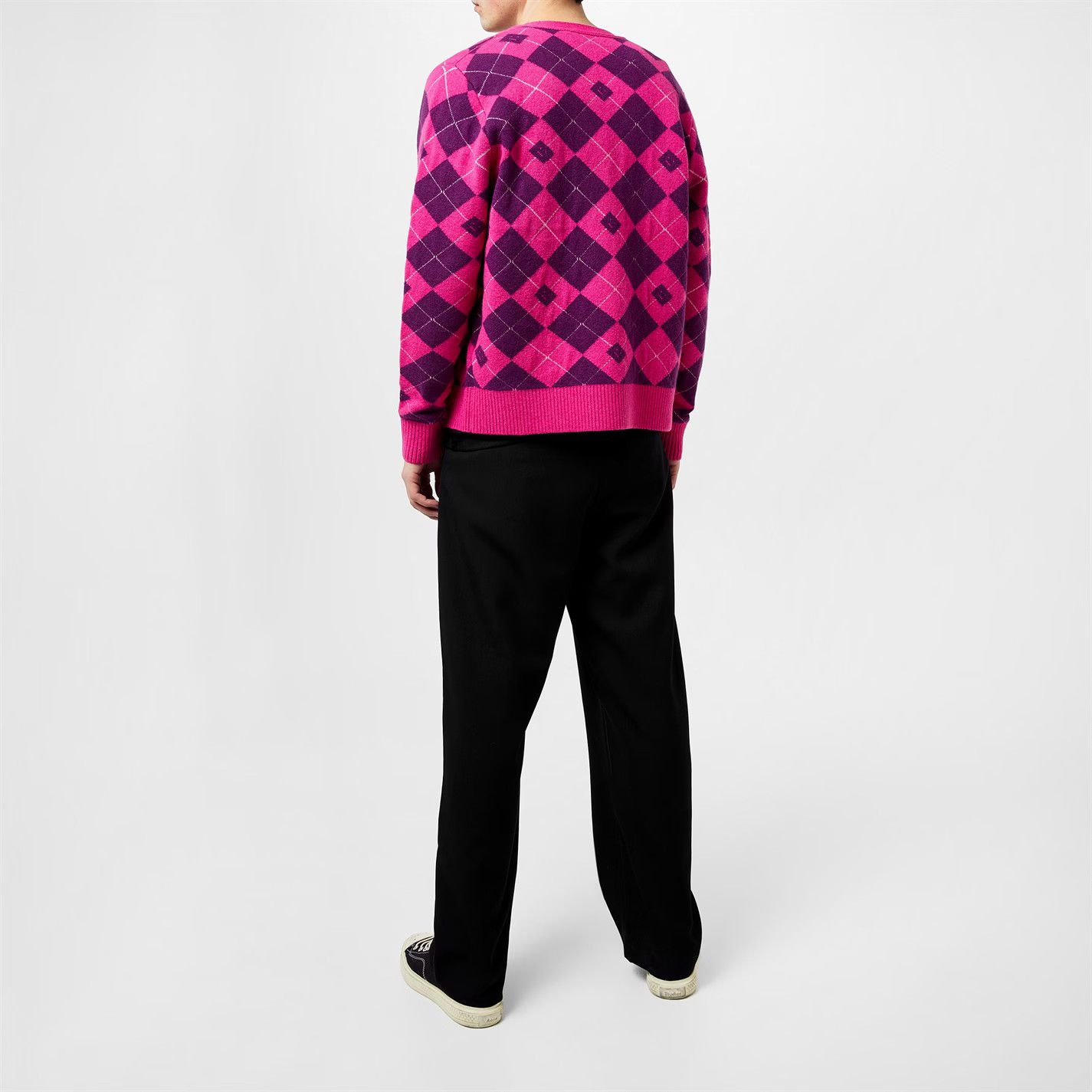 Acne Studios o1g2r1mq0825 Argyle Jacquard Cardigan in Pink/Purple Size US L / EU 52-54 / 3 - 3 Thumbnail