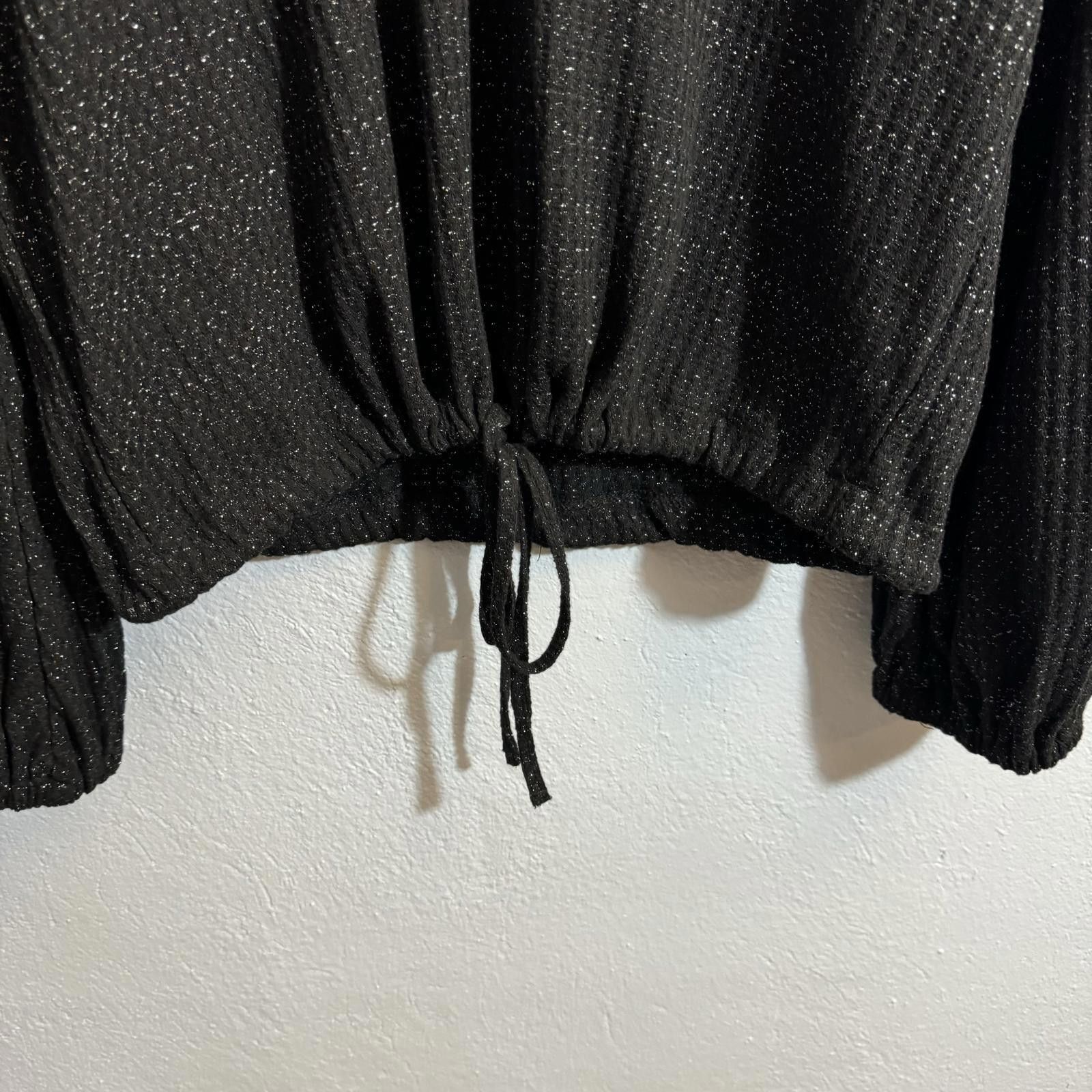 Designer LC Lauren Conrad Large Knit Puff Sleeve Black Silver Shimm Size L / US 10 / IT 46 - 5 Thumbnail
