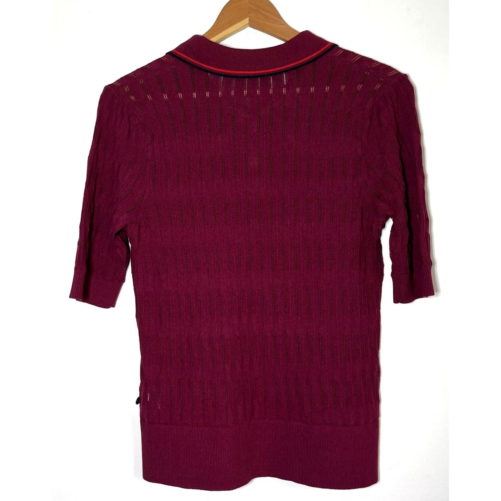 Scotch & Soda Scotch & Soda Women's Polo Shirt Wool Cable Knit Short Sleeve Pullover with Spread Collar Wine M Size M / US 6-8 / IT 42-44 - 2 Thumbnail