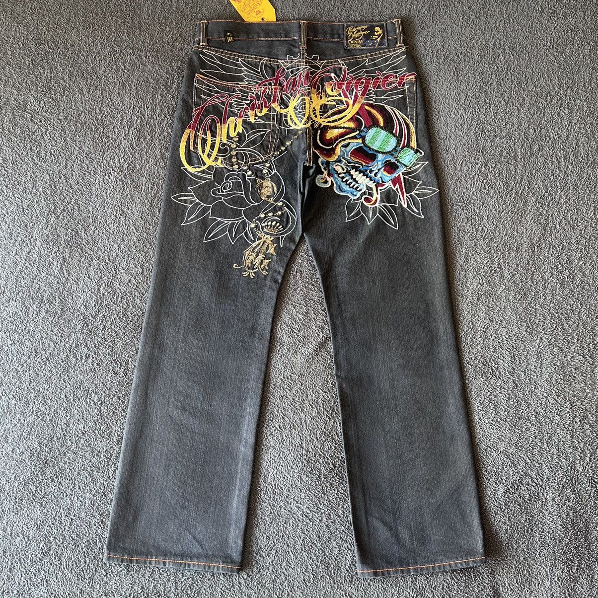 Christian audigier cheapest dark wash boot cut jeans