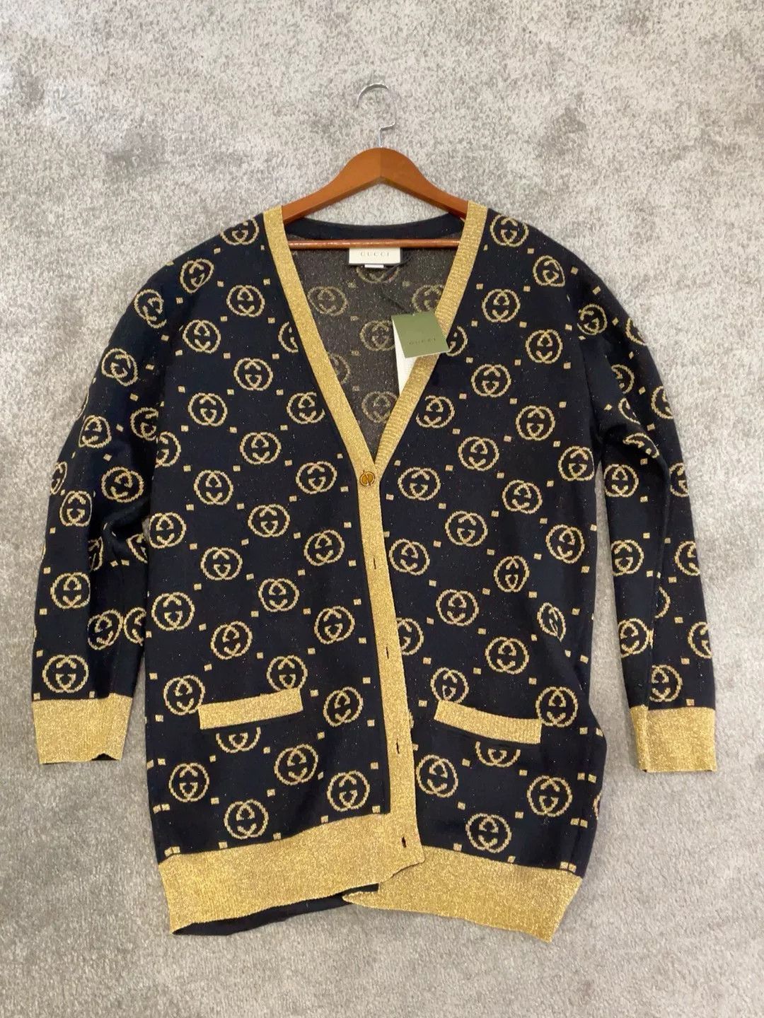 Gucci Gucci Black Gold Double G Knit Cardigan Size L / US 10 / IT 46 - 1 Thumbnail