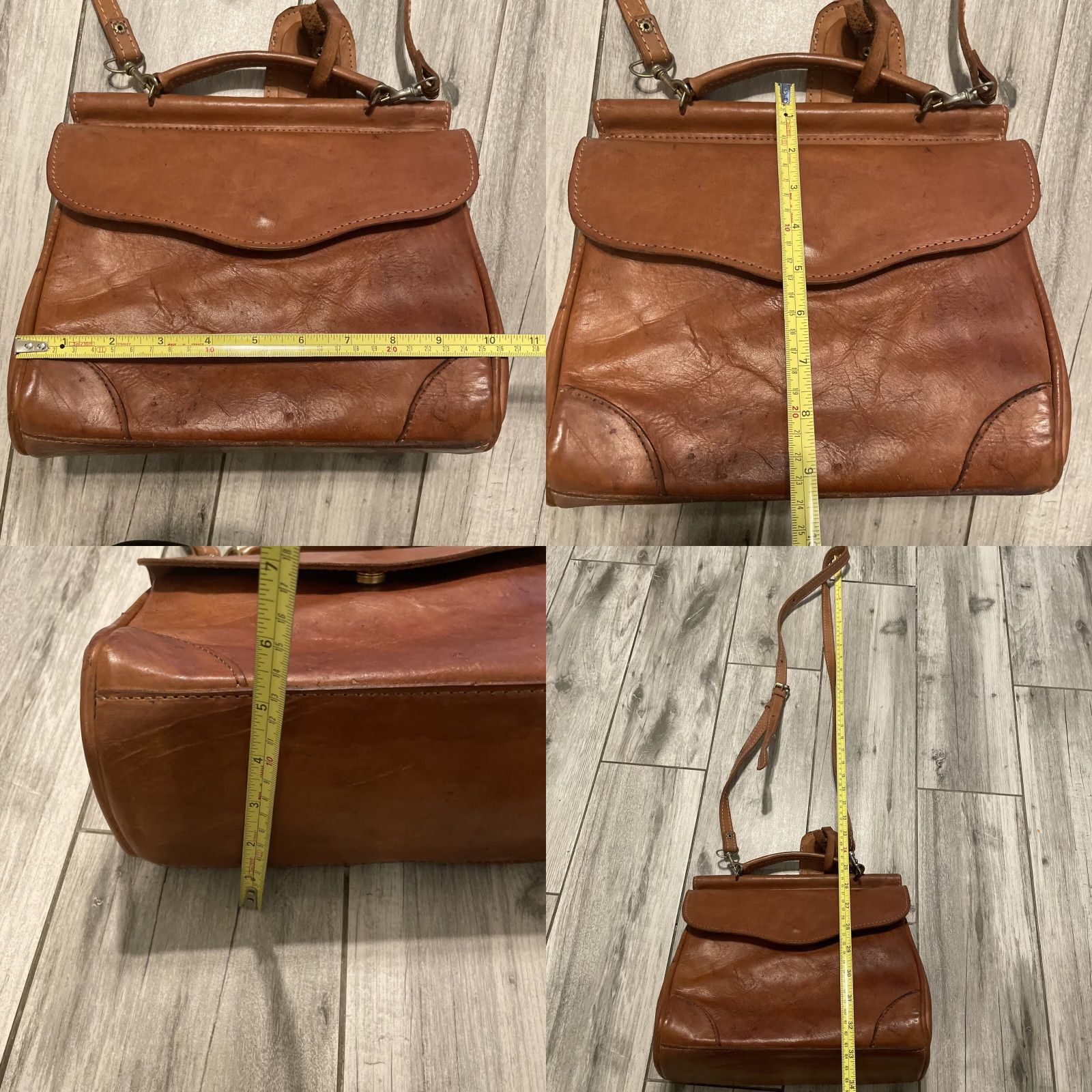 Vintage VINTAGE Tan Cognac Leather Messenger Cross Body Bag Purse Lined Paraguay Women's Medium Tan Beige Crossbody Adjustable Strap Lined Size ONE SIZE - 9 Thumbnail