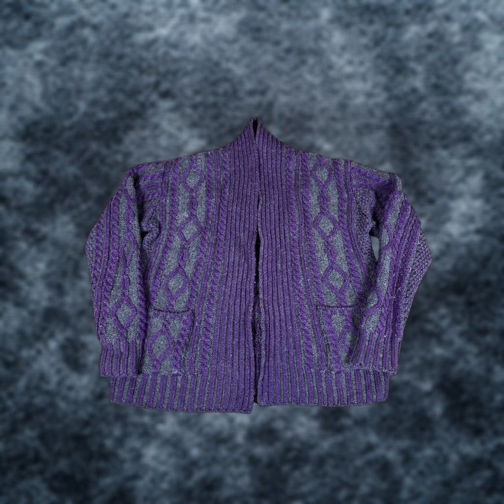Vintage VINTAGE Aran Crafts Cardigan Womens M Purple Wool Cable-Knit Open Front Cowl Neck Sweater Size M / US 6-8 / IT 42-44 - 1 Thumbnail