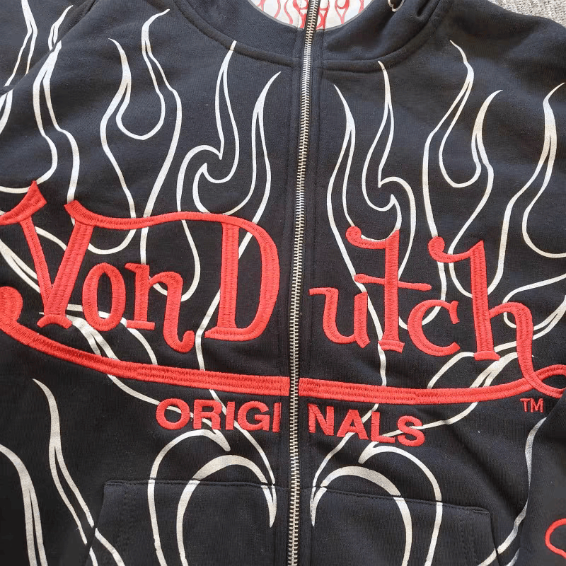 Von Dutch Von Dutch Originals Spellout Logo grunge flame zipupHoodie Size US L / EU 52-54 / 3 - 3 Thumbnail