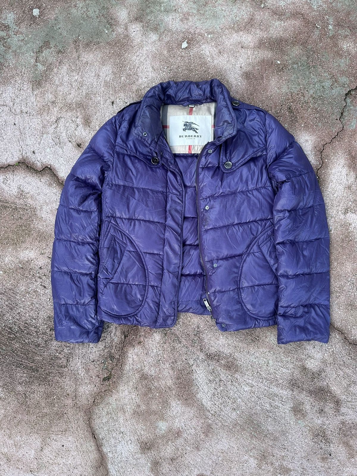 image of Burberry Down Jacket Purple Nova Check, Women's (Size Small)