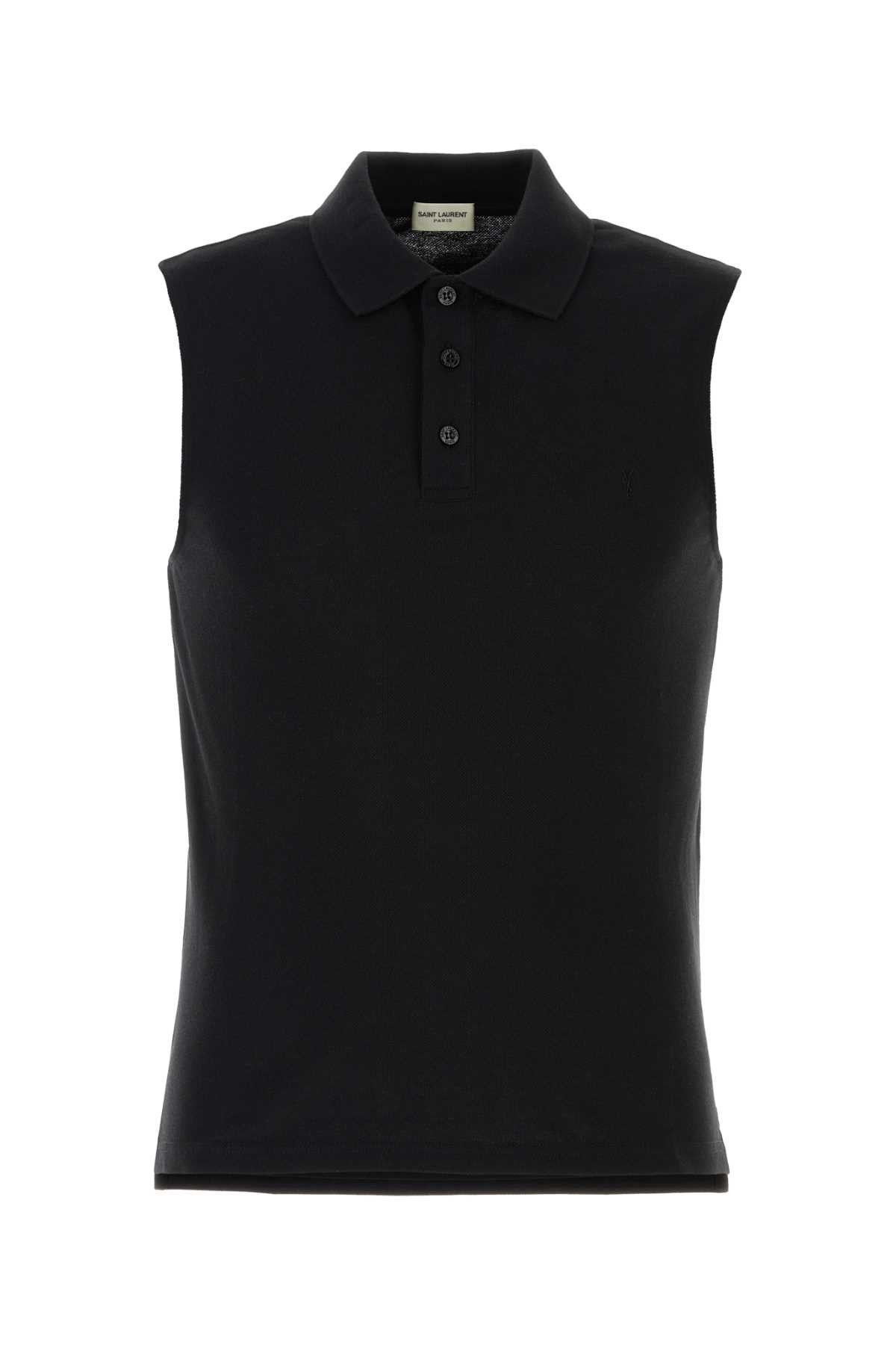 image of Saint Laurent Paris Black Piquet Polo Shirt, Men's (Size XL)