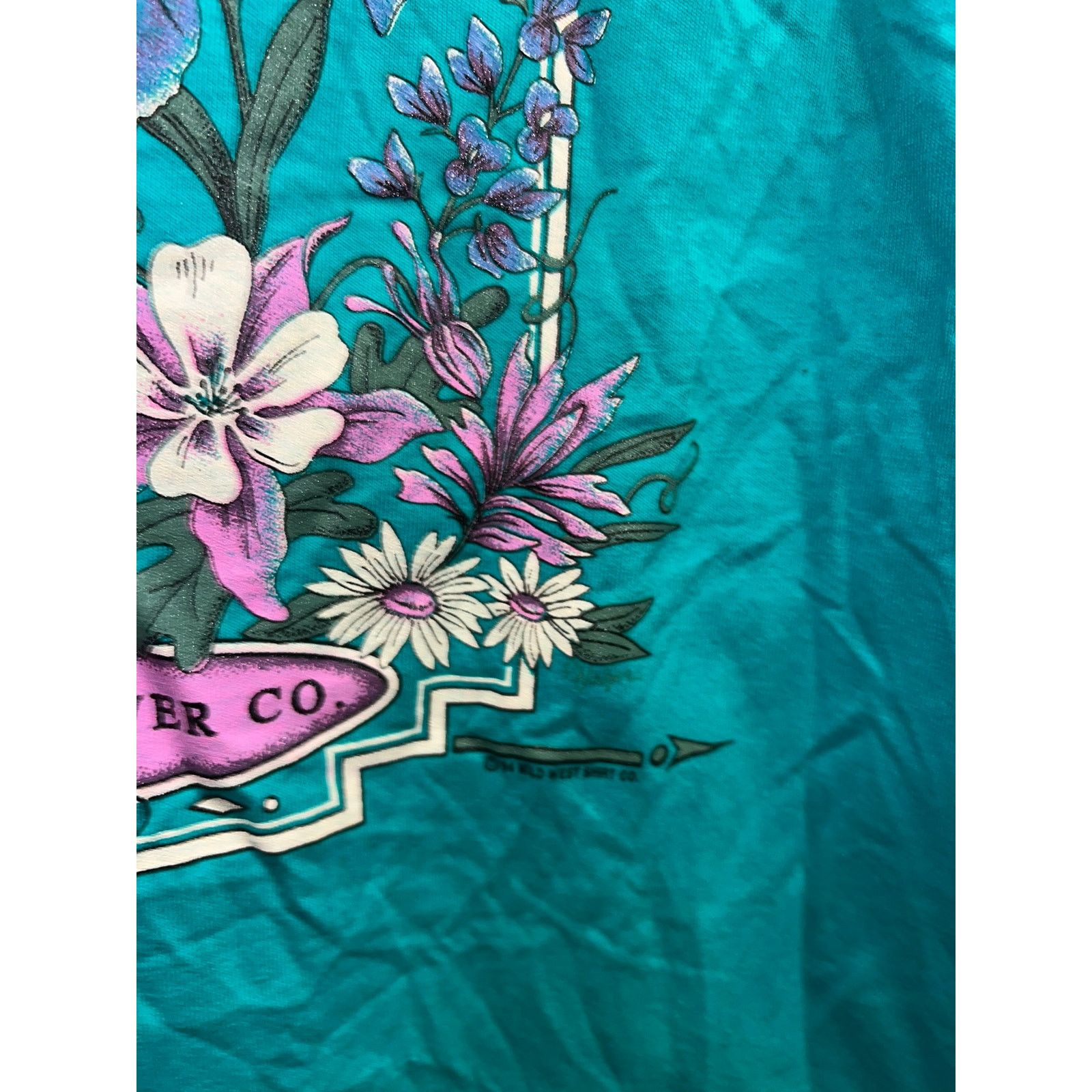 Jerzees Vintage Oregon Shirt Wildflower Co Brand Teal Tee Shirt 90s Size US L / EU 52-54 / 3 - 4 Thumbnail