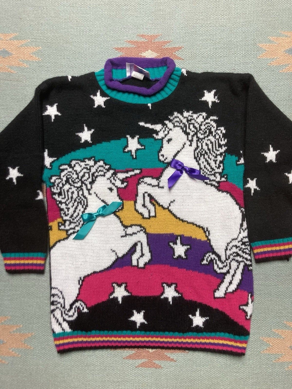 Vintage Heartworks acrylic knit sweater unicorn stars cute 10-12 Size XXS / US 00 / IT 34 - 2 Thumbnail
