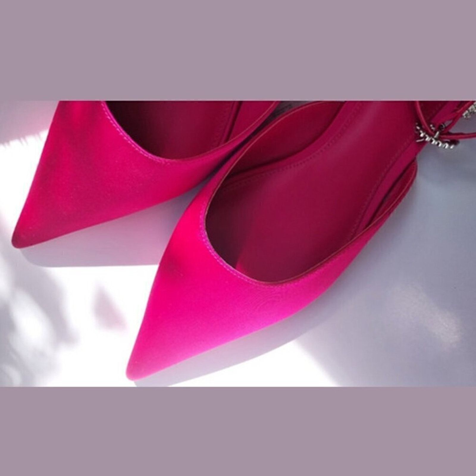 Mango MANGO Satin Rhinestone Pointed Toe Flats Barbiecore Shoes Size US 7.5 / IT 37.5 - 14 Thumbnail