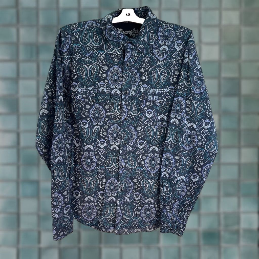 Wrangler VINTAGE Wrangler 20X Paisley Pearl-Snap Shirt Mens Size M Long Sleeve Green Cotton Western Boho Flannel Size US M / EU 48-50 / 2 - 1 Thumbnail