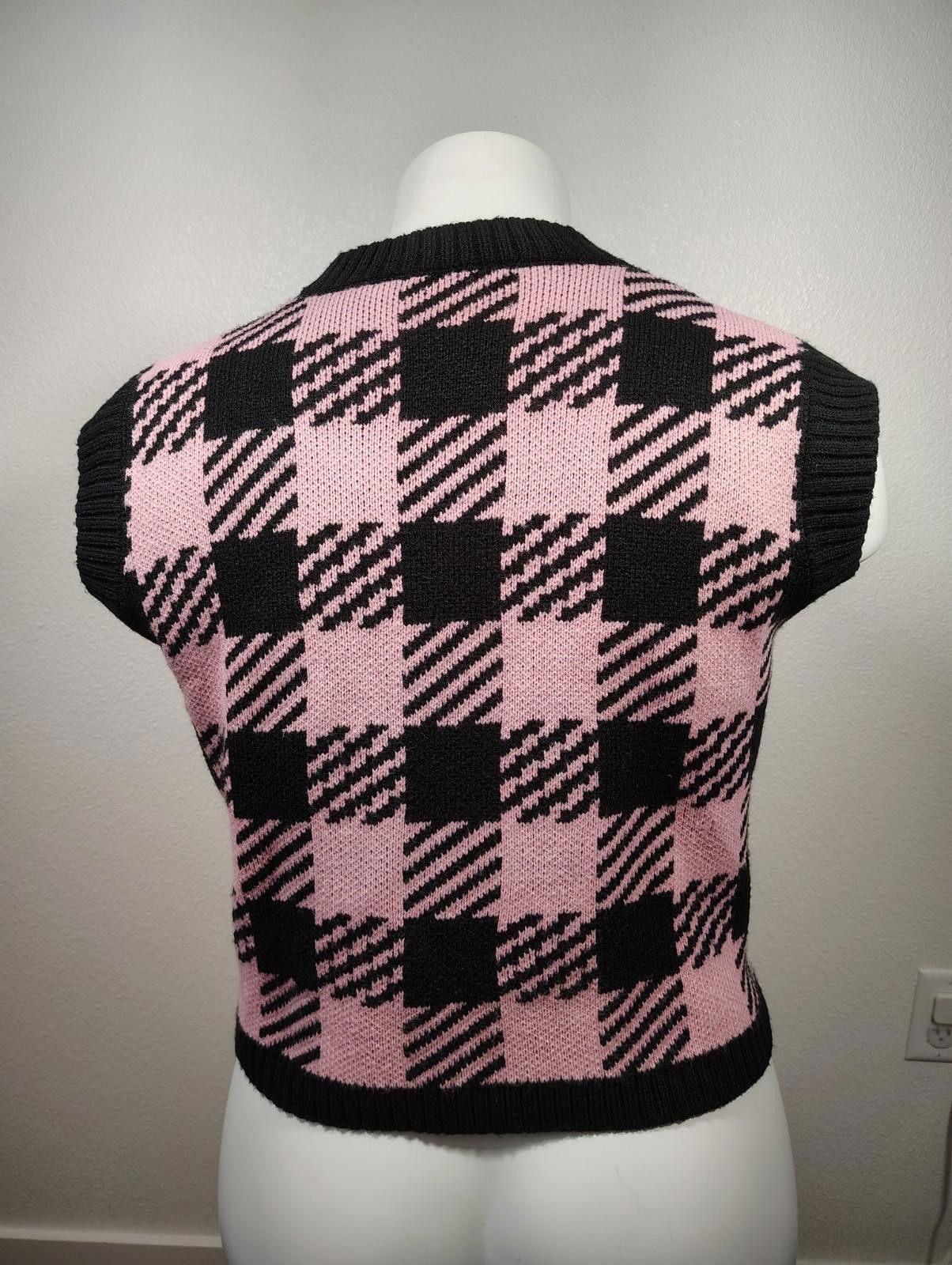 Shein Grunge Womens Pink Black Checkered Vest Academia Preppy Size M / US 6-8 / IT 42-44 - 3 Thumbnail