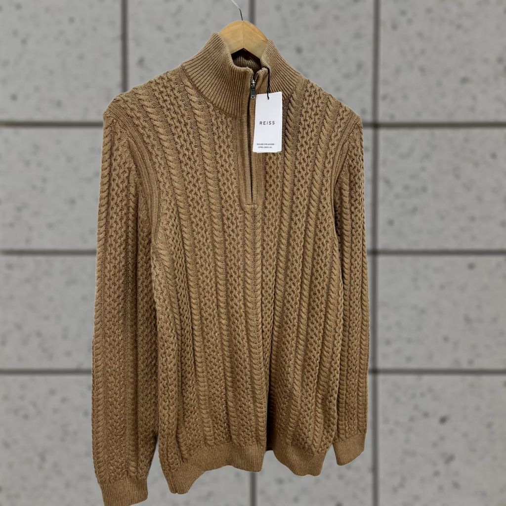 Reiss Reiss Bantham Half Zip Cable Knit Sweater S Mens Camel Pullover Knit Wool Wool Blend Wool 2020s Size US S / EU 44-46 / 1 - 1 Thumbnail