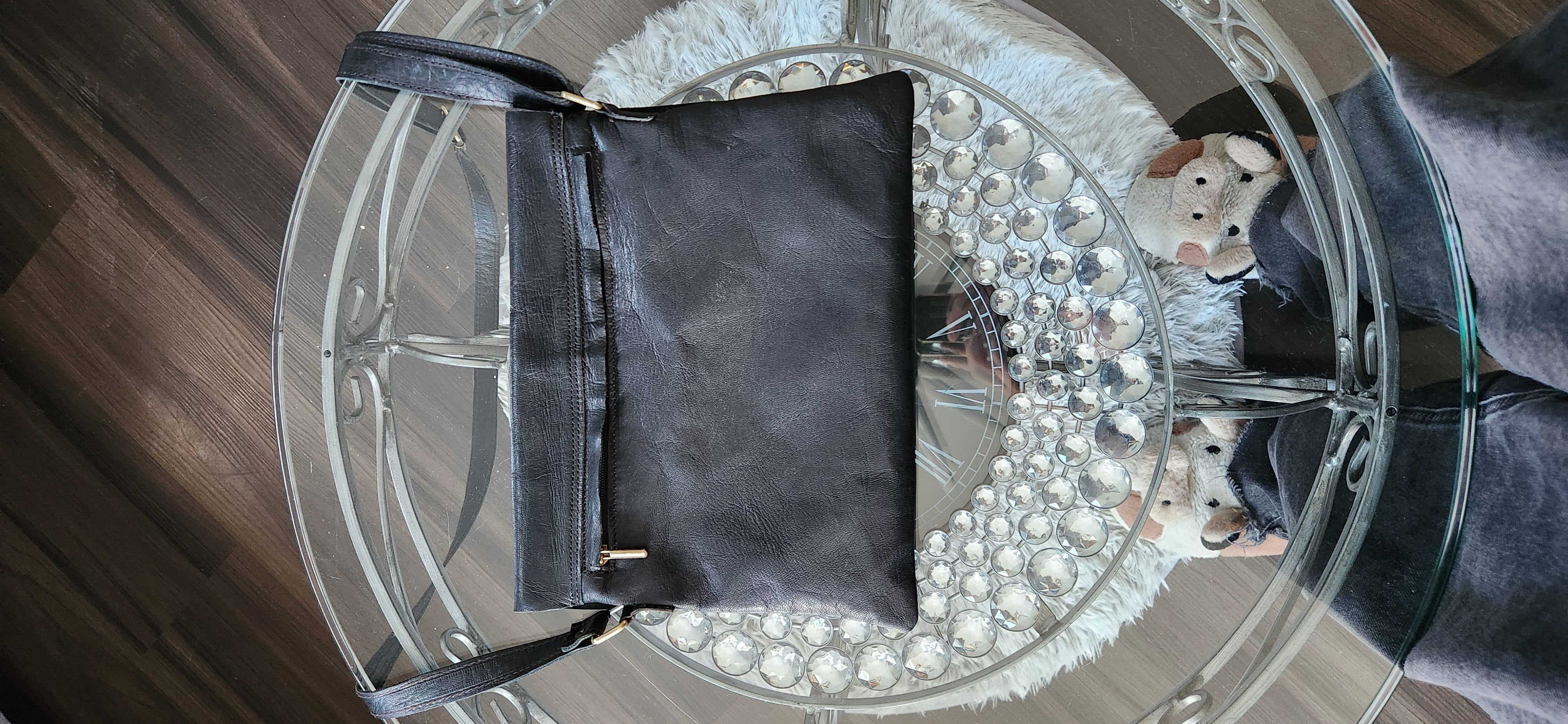 Black calf leather side bag