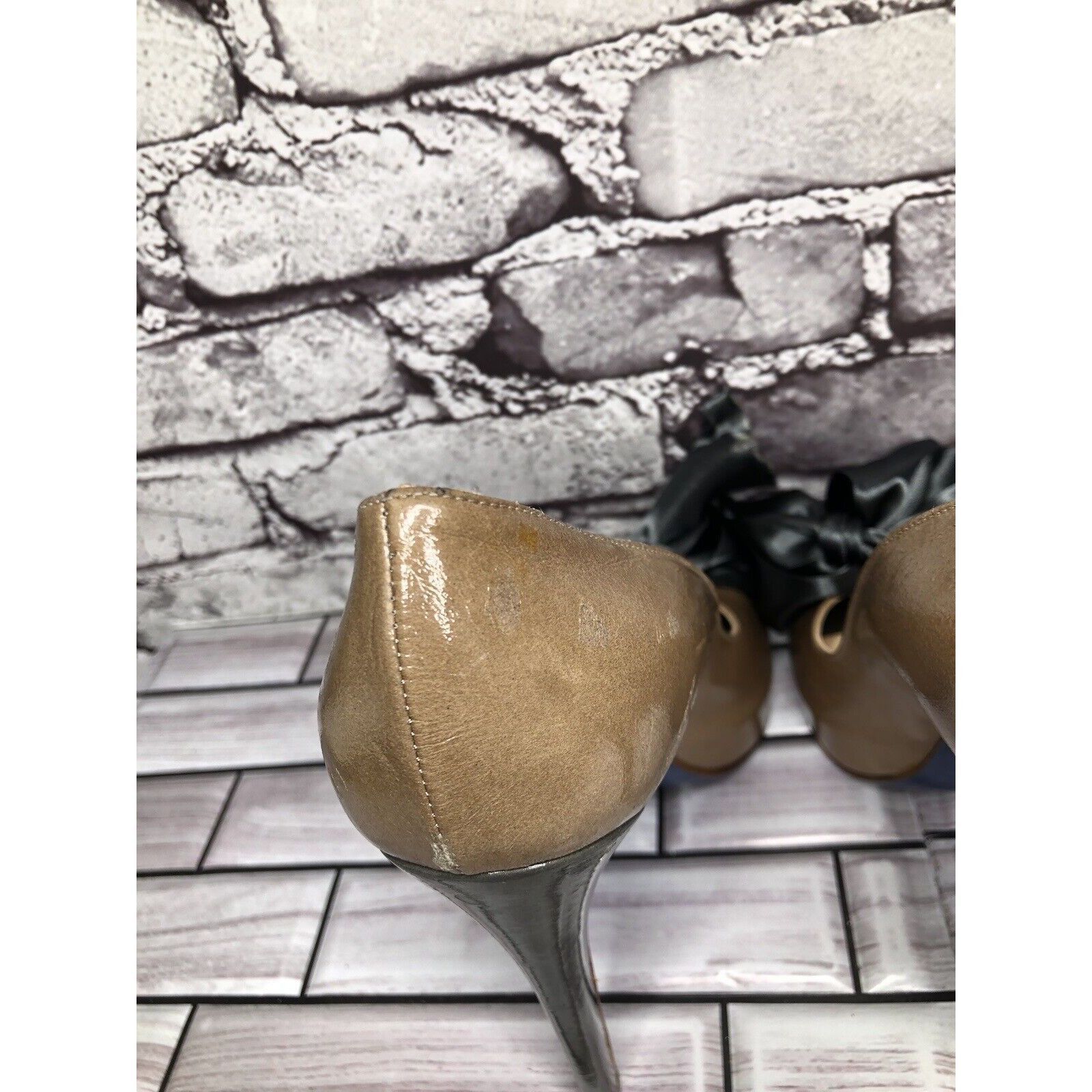 Other Alessandro Oteri Nude Patent Leather Grey Ribbon Bow Stilett Size US 8.5 / IT 38.5 - 5 Thumbnail