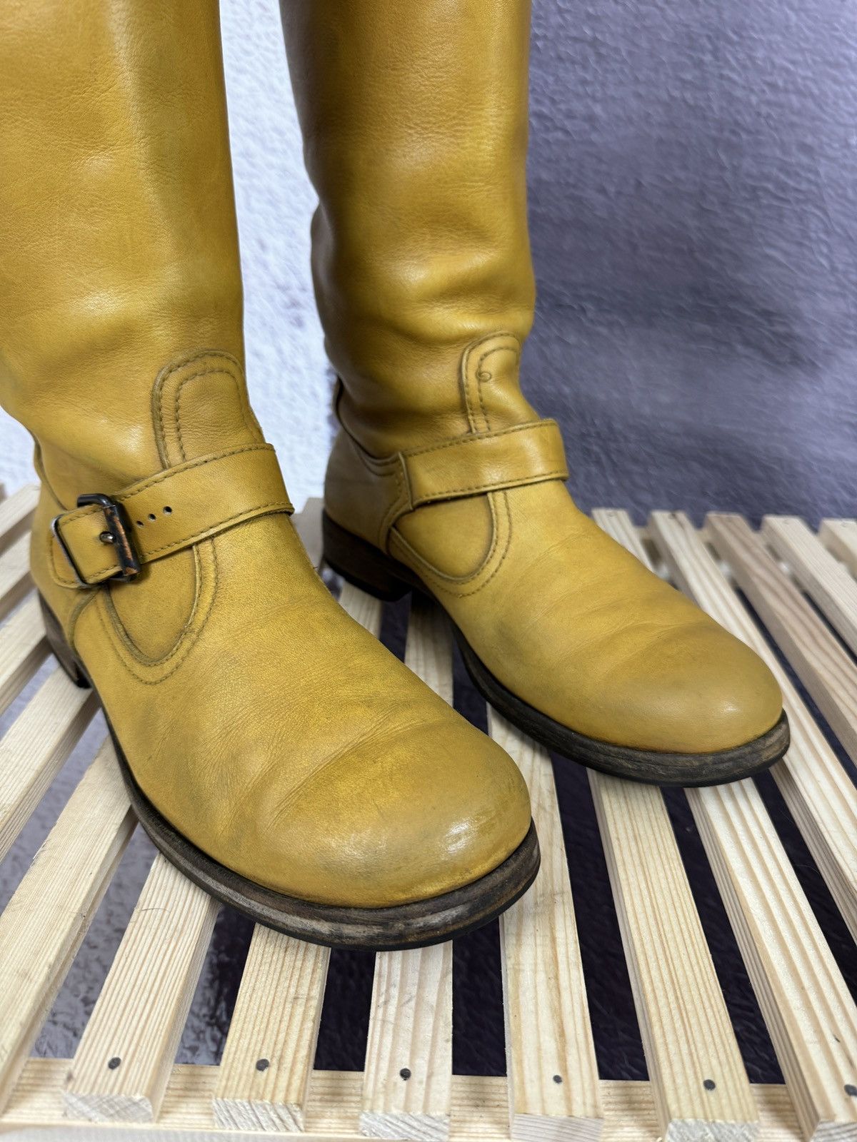 Cowboy Equipment MOMA vintage beige brown leather cowboy high shoes Size US 7.5 / EU 40-41 - 7 Thumbnail
