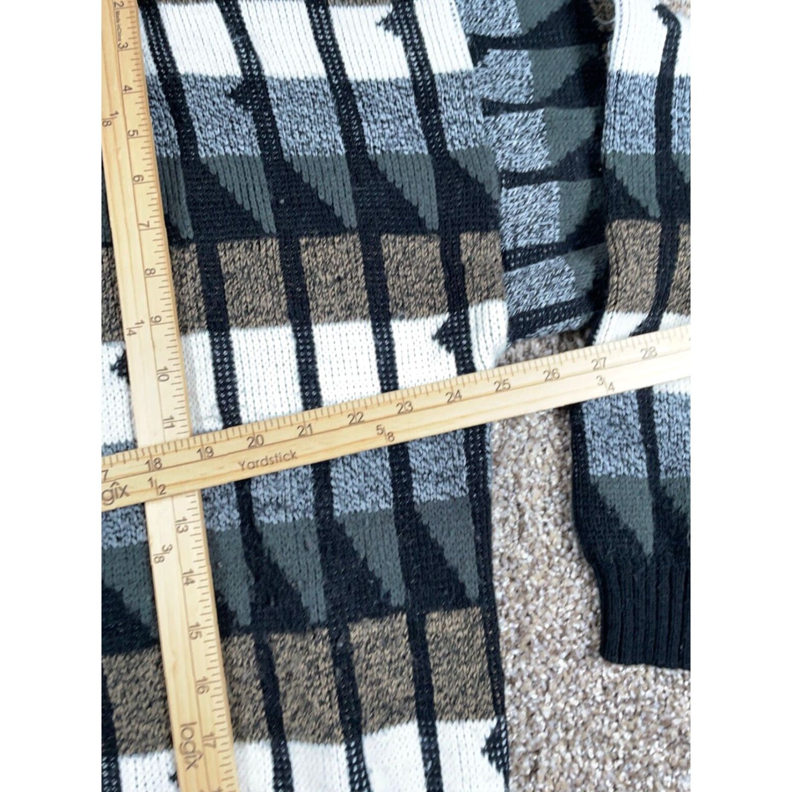 Area VINTAGE Area Men's XL Cardigan Sweater Geometric Pattern Knitted 80s Retro Hipster Black White Size US XL / EU 56 / 4 - 6 Thumbnail