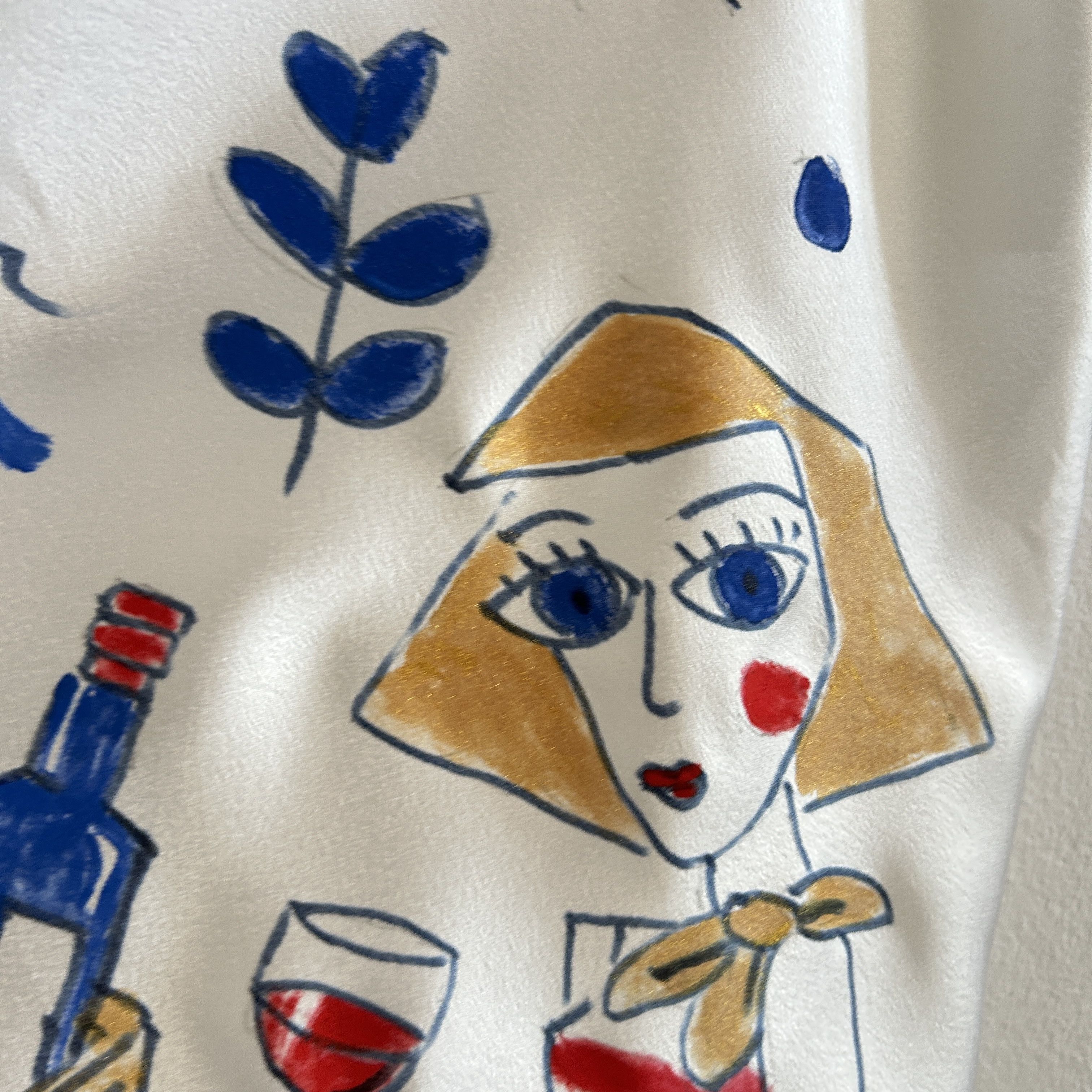 Custommade Hand Painted Picnic Satin Wearable Art Tank Top Size M / US 6-8 / IT 42-44 - 14 Thumbnail