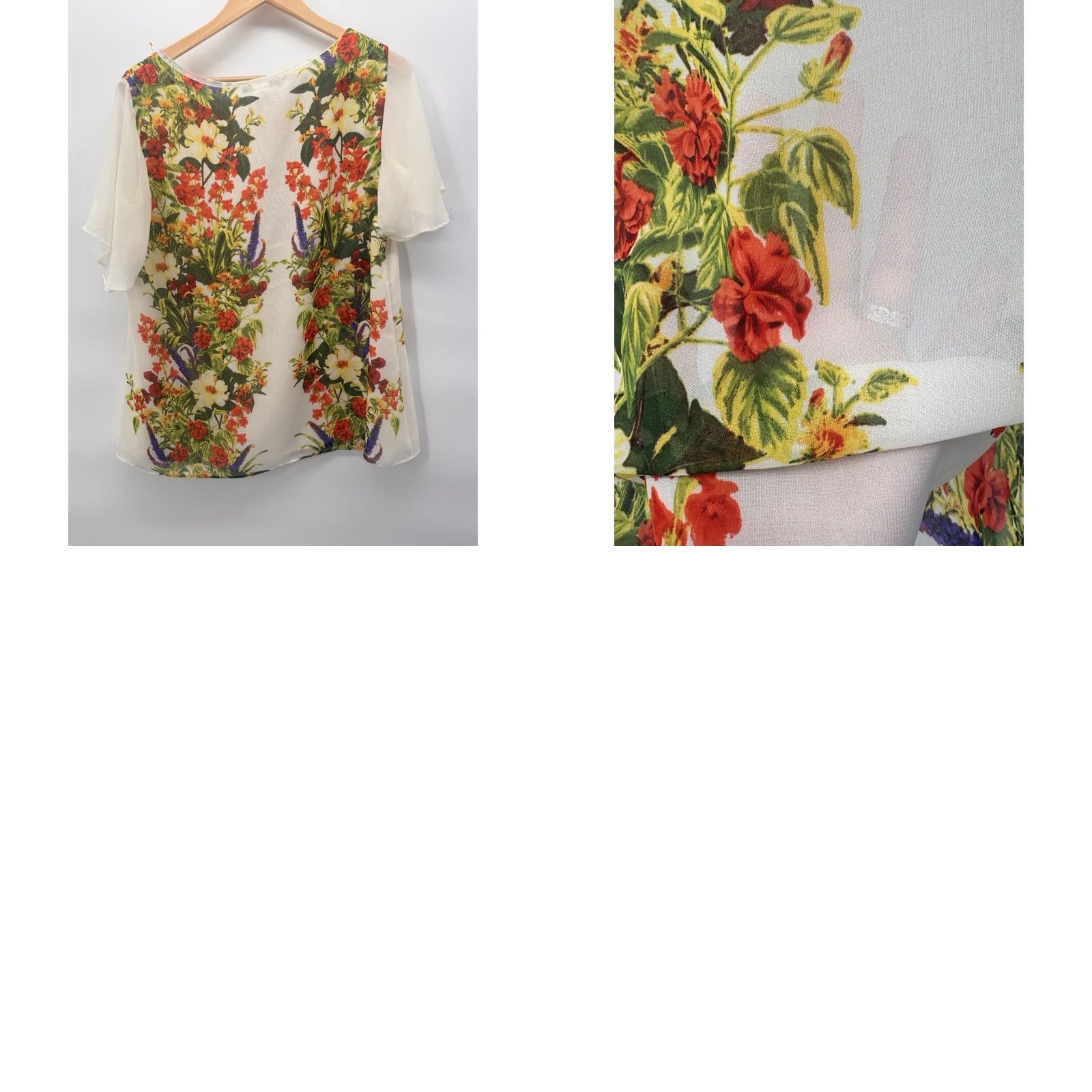 Gildan Jennie & Marlis Blouse Women L White Floral Lined Short Sleeve Pullover Casual Size L / US 10 / IT 46 - 8 Thumbnail