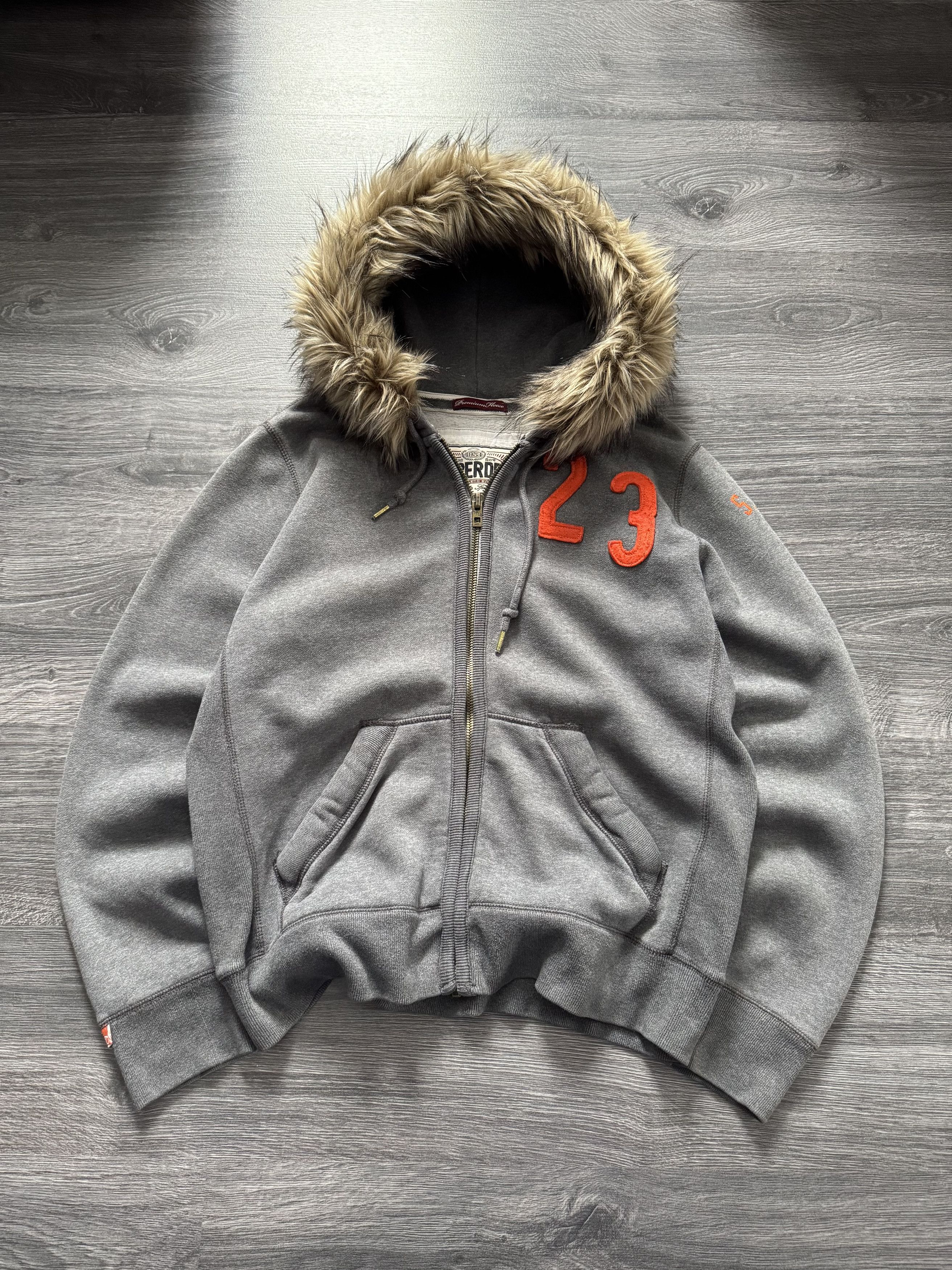 Superdry Y2K Faux Fur Hoodie Jacket LGB Japanese style