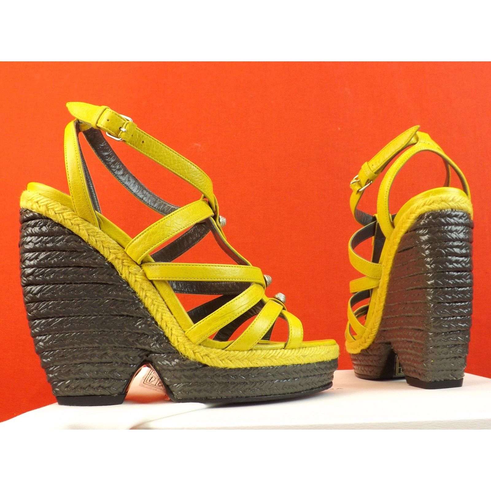 Balenciaga BALENCIAGA ARENA YELLOW LEATHER WEDGE STUDDED SANDAL 40 $745 Size US 10 / IT 40 - 7 Thumbnail
