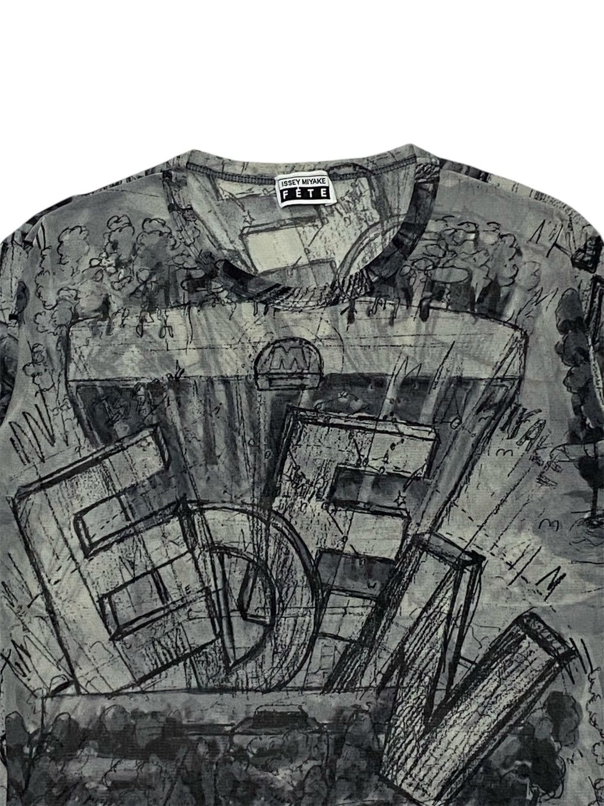 Issey Miyake 1998 Issey Miyake Fete Eden Sketch Graphic Mesh Top Size M / US 6-8 / IT 42-44 - 5 Thumbnail