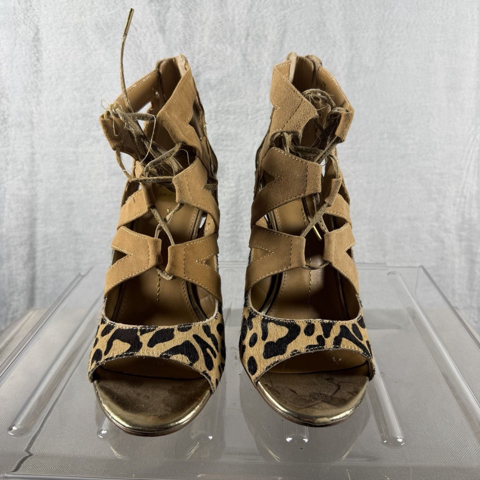 Dolce Vita Dolce Vita Strappy Stiletto Heels Women’s 7 Tan Leopard Y2K Size US 7.5 / IT 37.5 - 3 Thumbnail