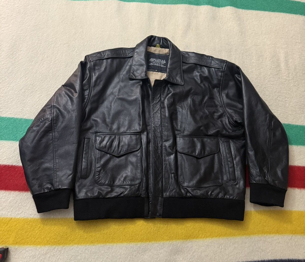 ジャケット・アウター vintage 90s A2 G1 Leather flight jacket Vintage 90 A2 G1 Leather Military Black Bomber Flight Jacket