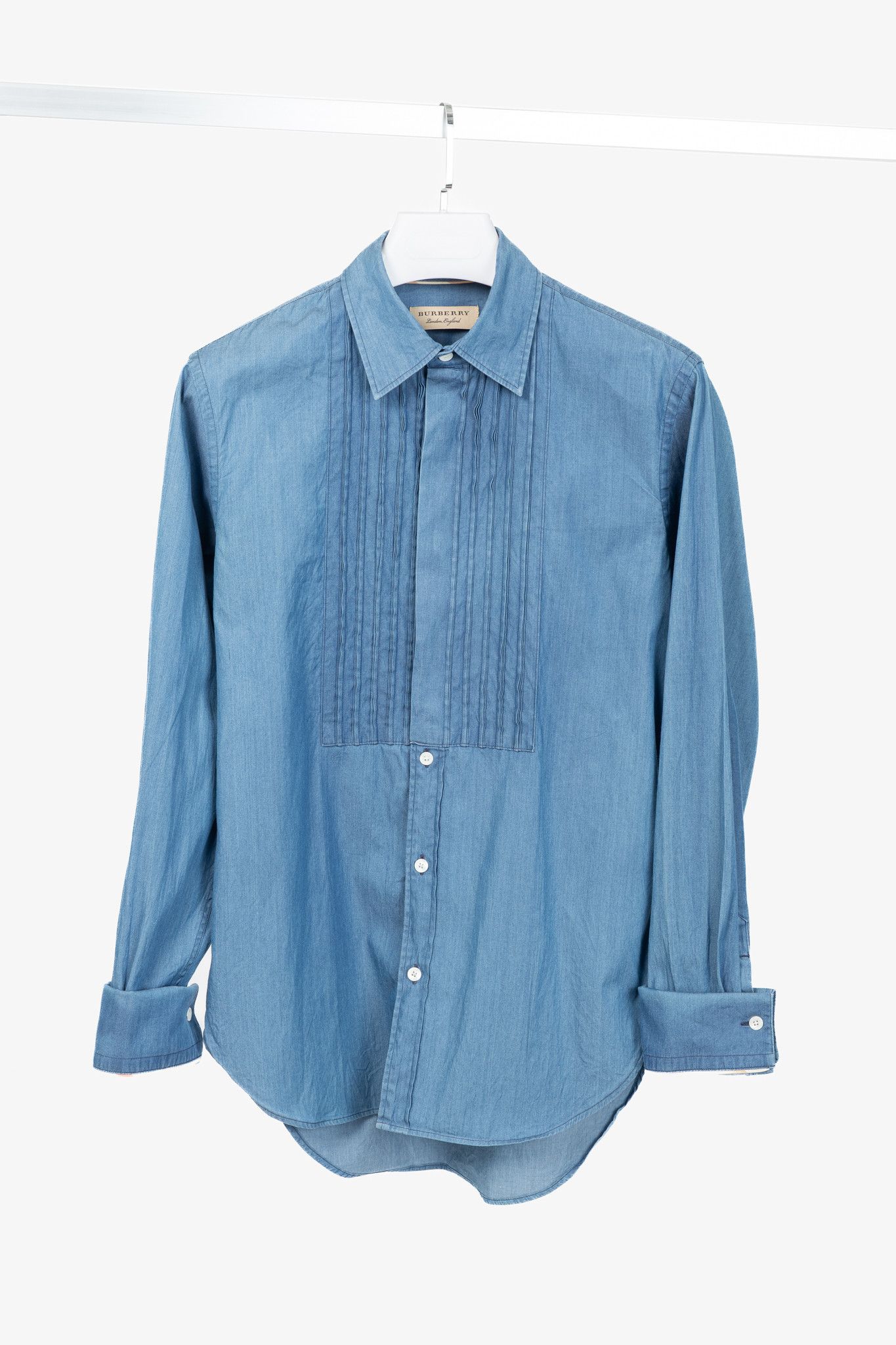 Burberry Burberry Blue Bib Front Cotton Chambray Shirt Size S / US 4 / IT 40 - 1 Thumbnail