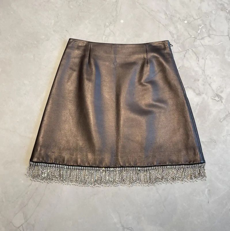 Miu Miu Miu Miu Black Leather A-Line Skirt 0089 Size 23" - 1 Thumbnail