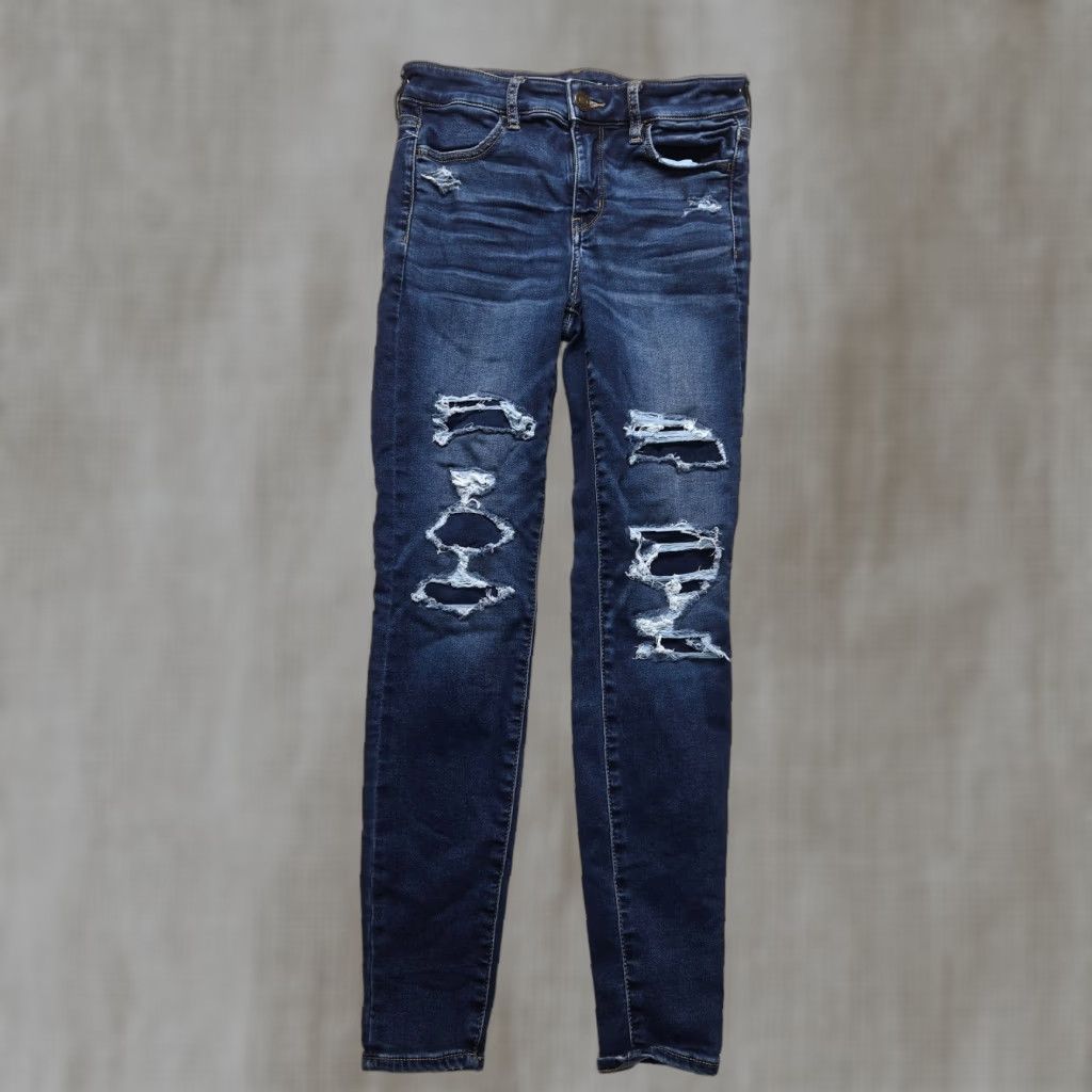 American Eagle Outfitters American Eagle Next Level Stretch Distressed Mid Rise Jegging Adult Women's 4 Size 27" / US 4 / IT 40 - 1 Thumbnail
