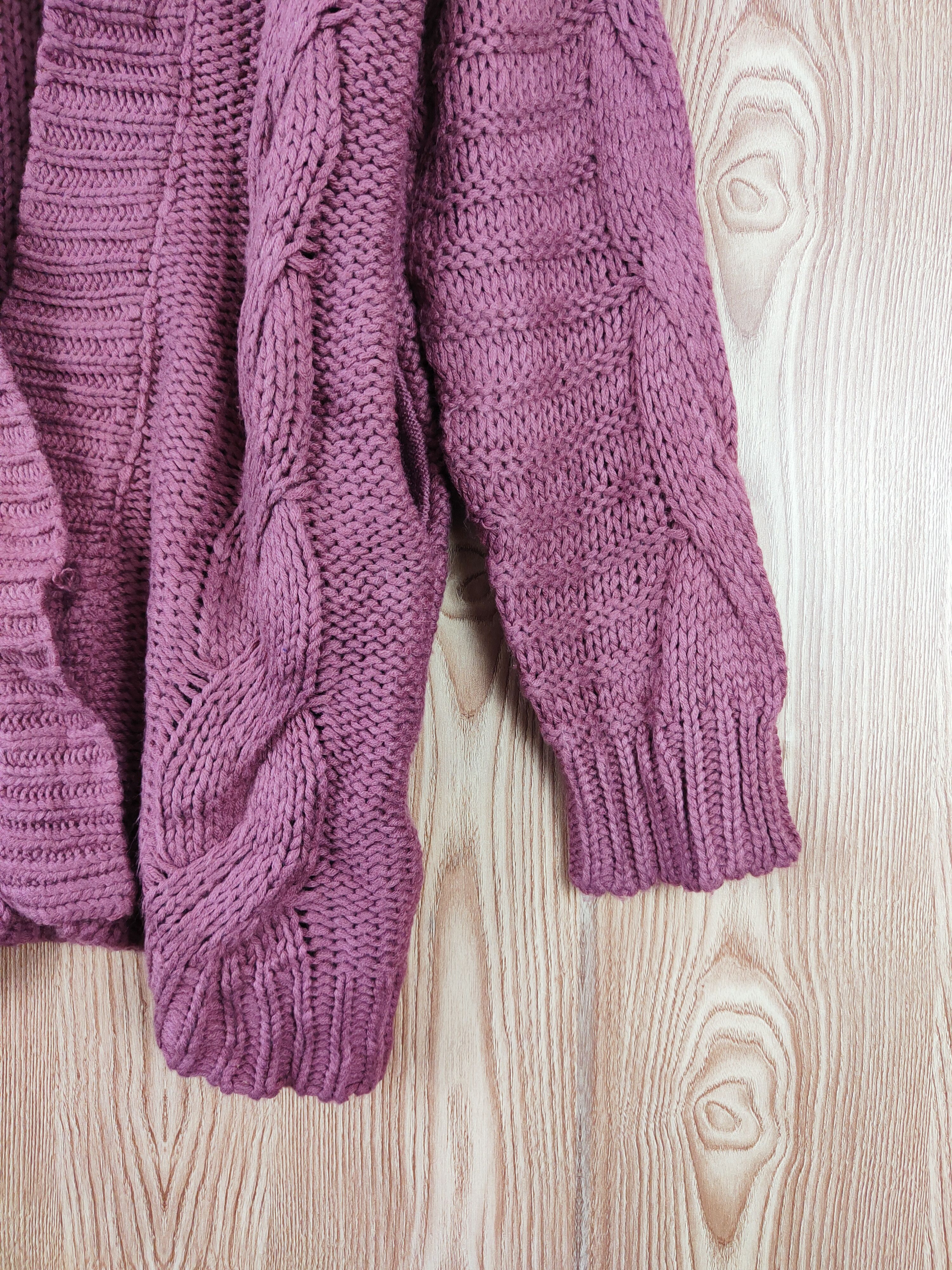 Japanese Brand Ray Cassin Favori Magenta cable Knitwear Cardigan #W313 Size L / US 10 / IT 46 - 6 Thumbnail