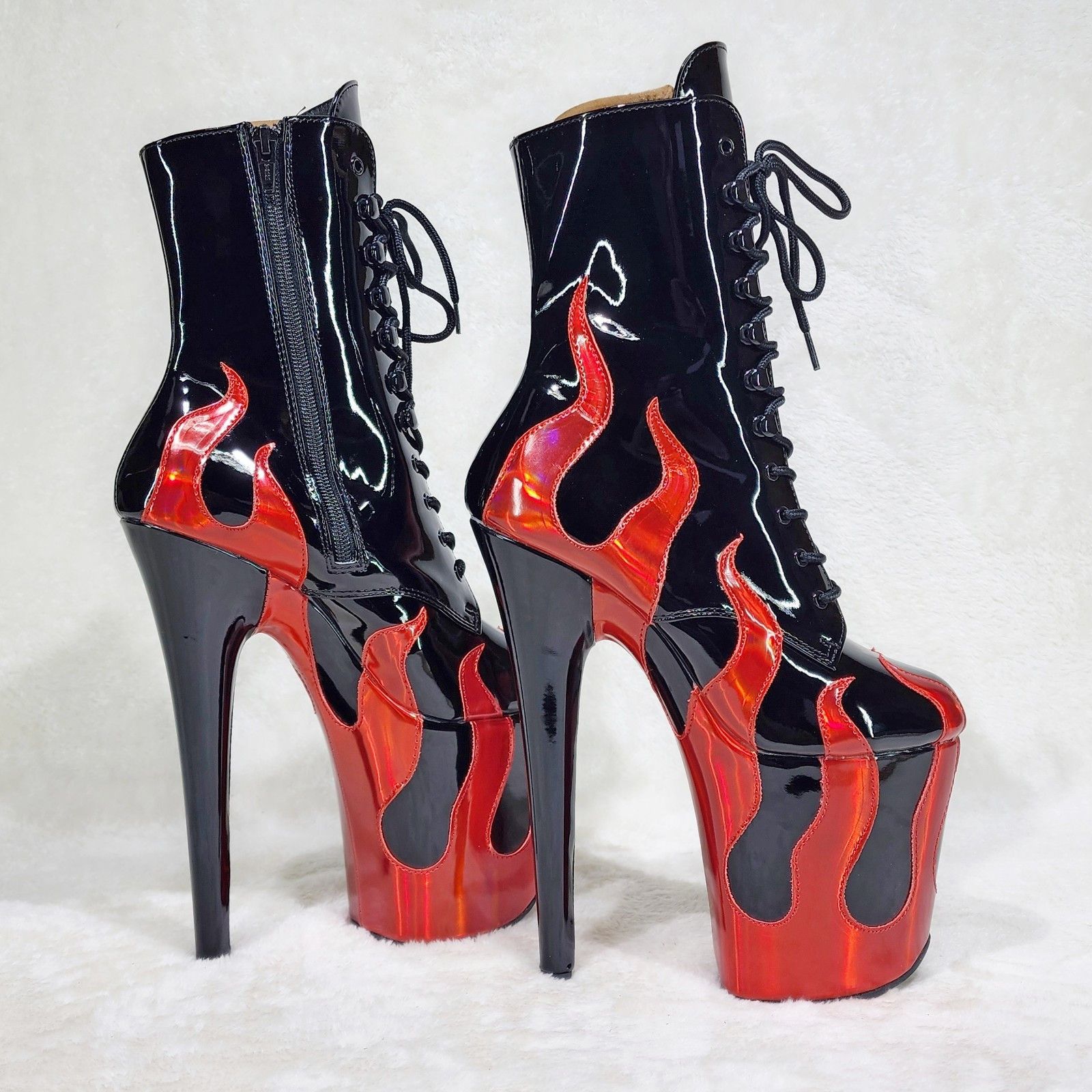 Other Flamingo 1020FLM Flame Black Patent Red Flames 8" Heel Plat Size US 9 / IT 39 - 3 Thumbnail