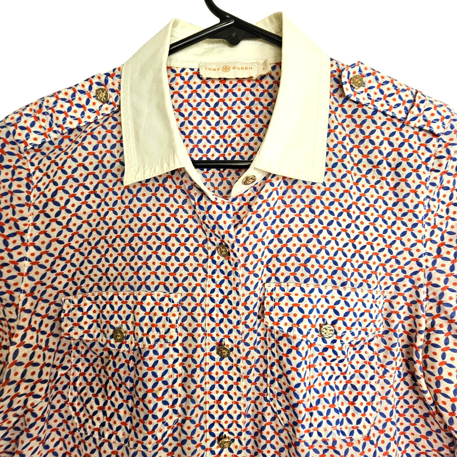 Tory Burch Tory Burch Brigitte Contrast Trim Blouse Old Money Quiet Lux Size S / US 4 / IT 40 - 3 Thumbnail