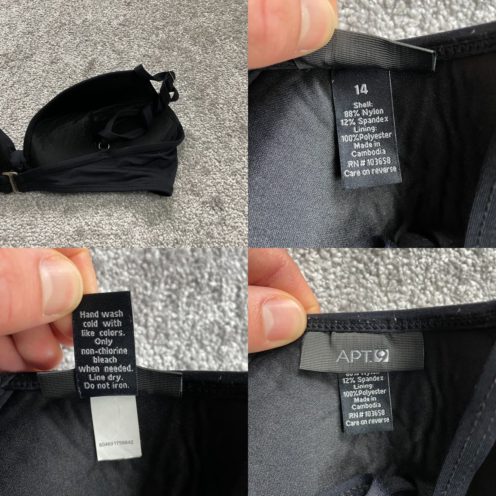 Apt. 9 APT. 9 Women's Black Bikini Top Size 14 Padded Spaghetti Strap Solid Beach Size XL / US 12-14 / IT 48-50 - 8 Thumbnail