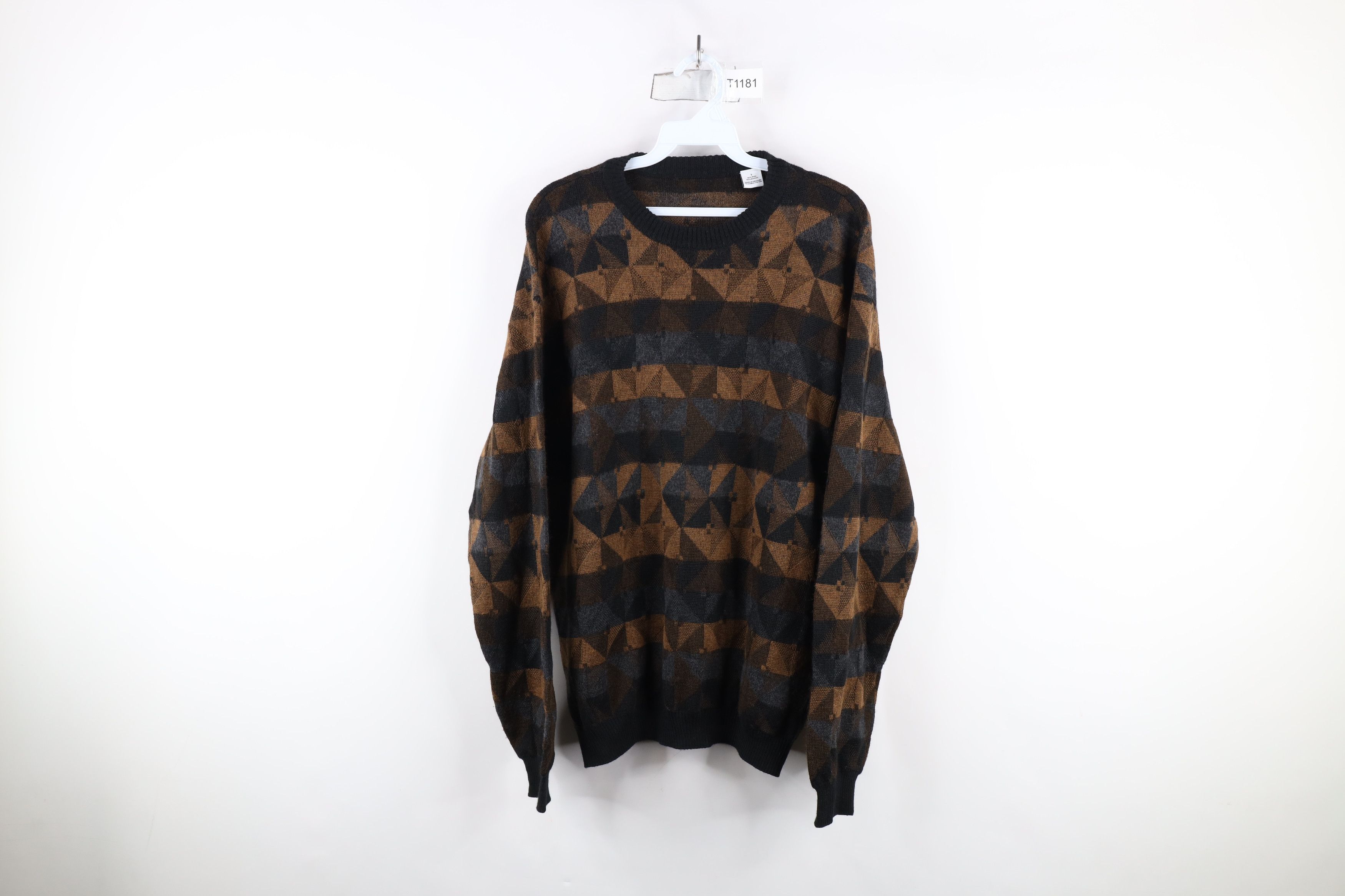 Vintage Vintage 90s Coogi Style Earth Tone Checkered Knit Sweater Size US L / EU 52-54 / 3 - 1 Thumbnail